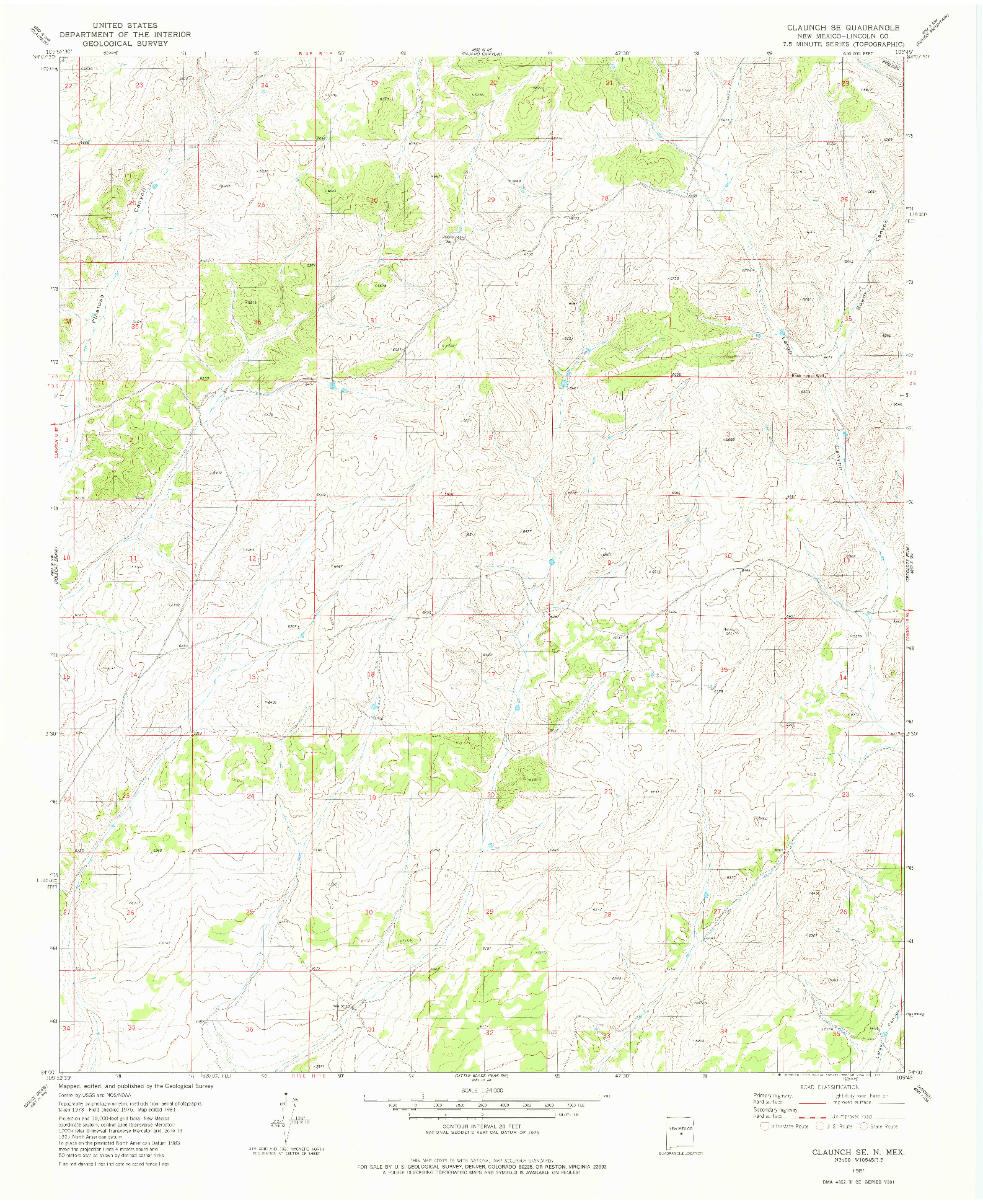 USGS 1:24000-SCALE QUADRANGLE FOR CLAUNCH SE, NM 1981