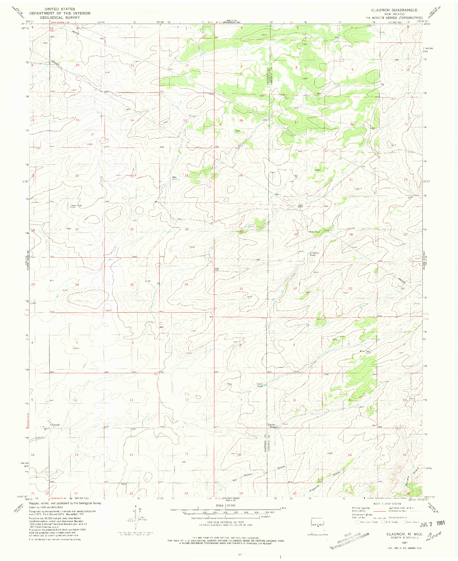 USGS 1:24000-SCALE QUADRANGLE FOR CLAUNCH, NM 1981