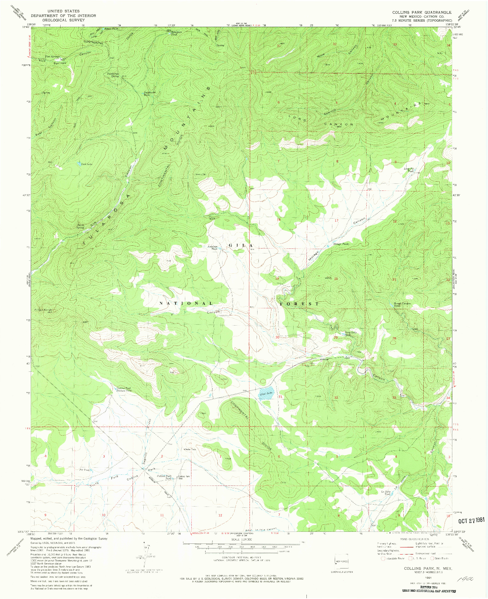 USGS 1:24000-SCALE QUADRANGLE FOR COLLINS PARK, NM 1981