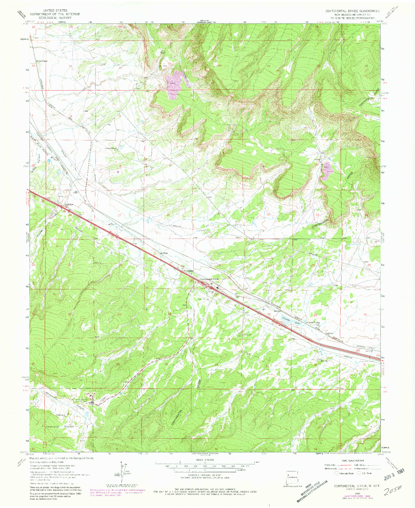USGS 1:24000-SCALE QUADRANGLE FOR CONTINENTAL DIVIDE, NM 1962