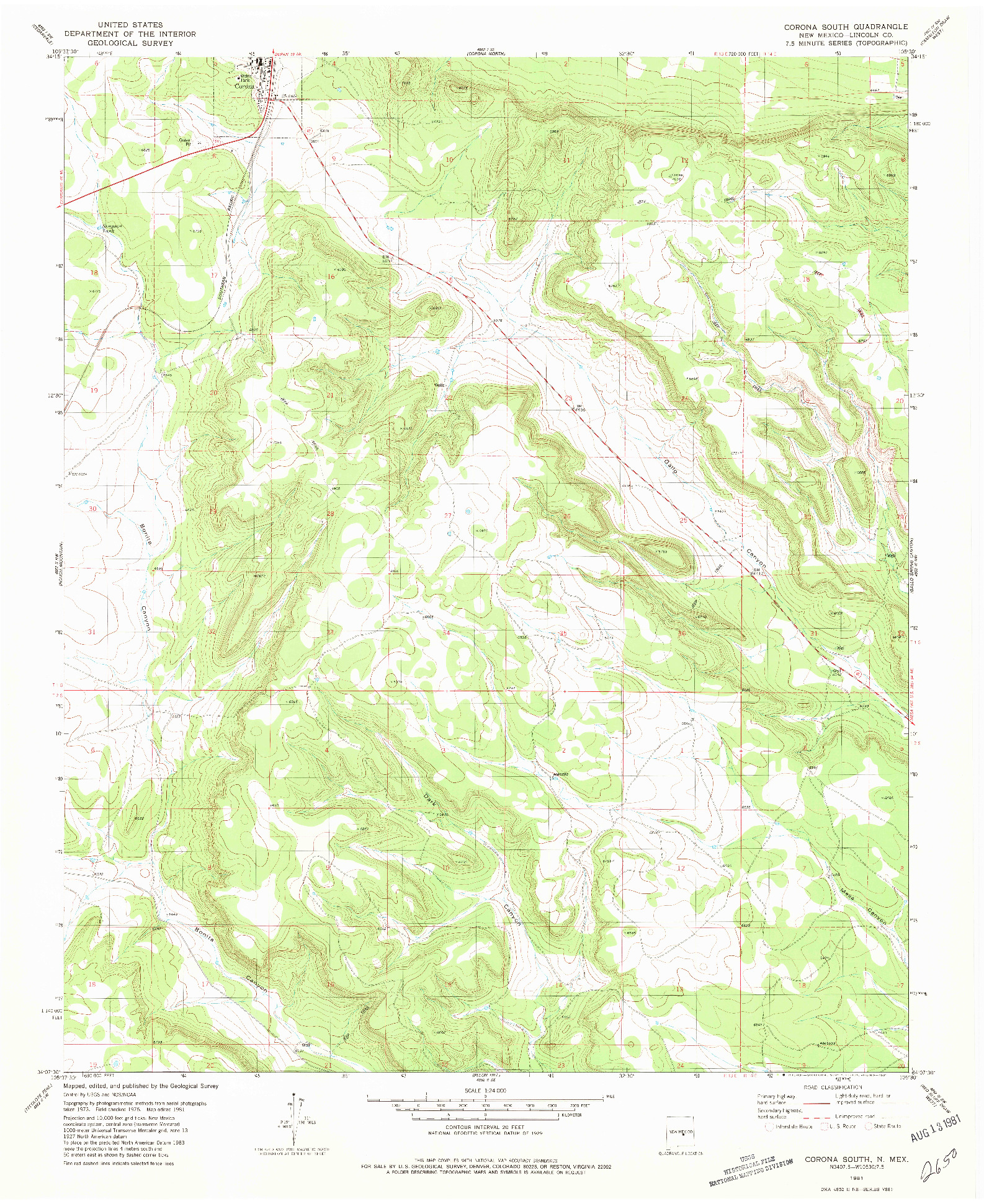 USGS 1:24000-SCALE QUADRANGLE FOR CORONA SOUTH, NM 1981