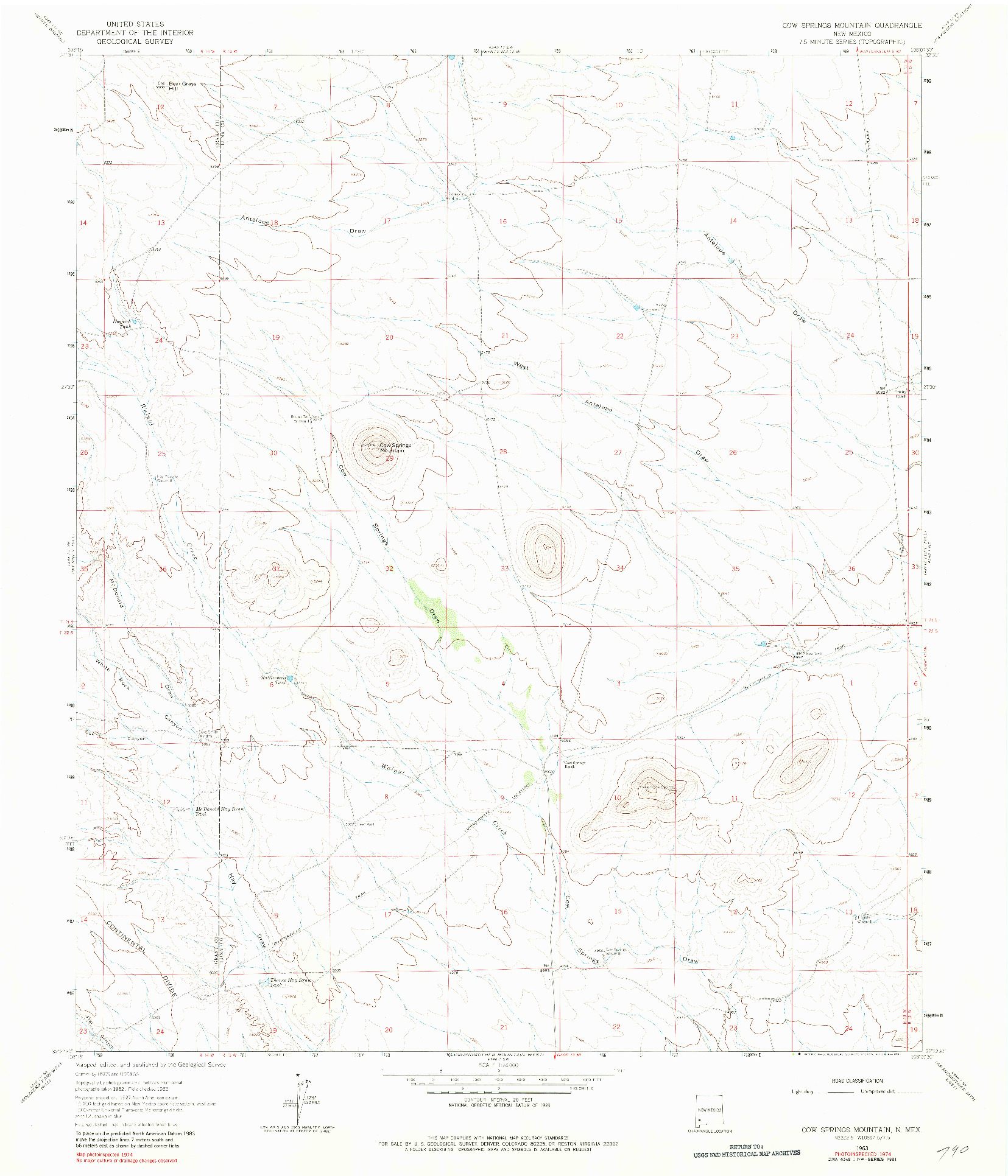 USGS 1:24000-SCALE QUADRANGLE FOR COW SPRINGS MOUNTAIN, NM 1963