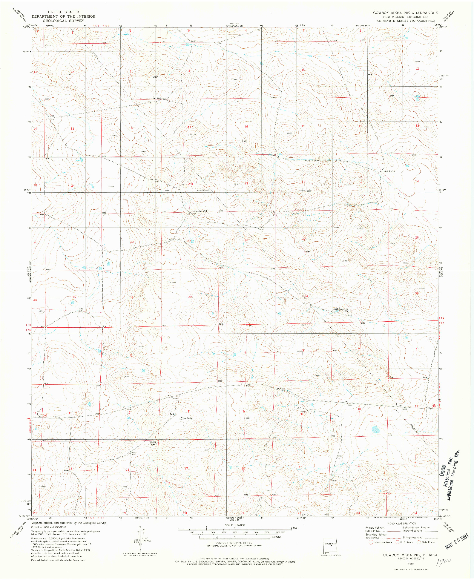 USGS 1:24000-SCALE QUADRANGLE FOR COWBOY MESA NE, NM 1981