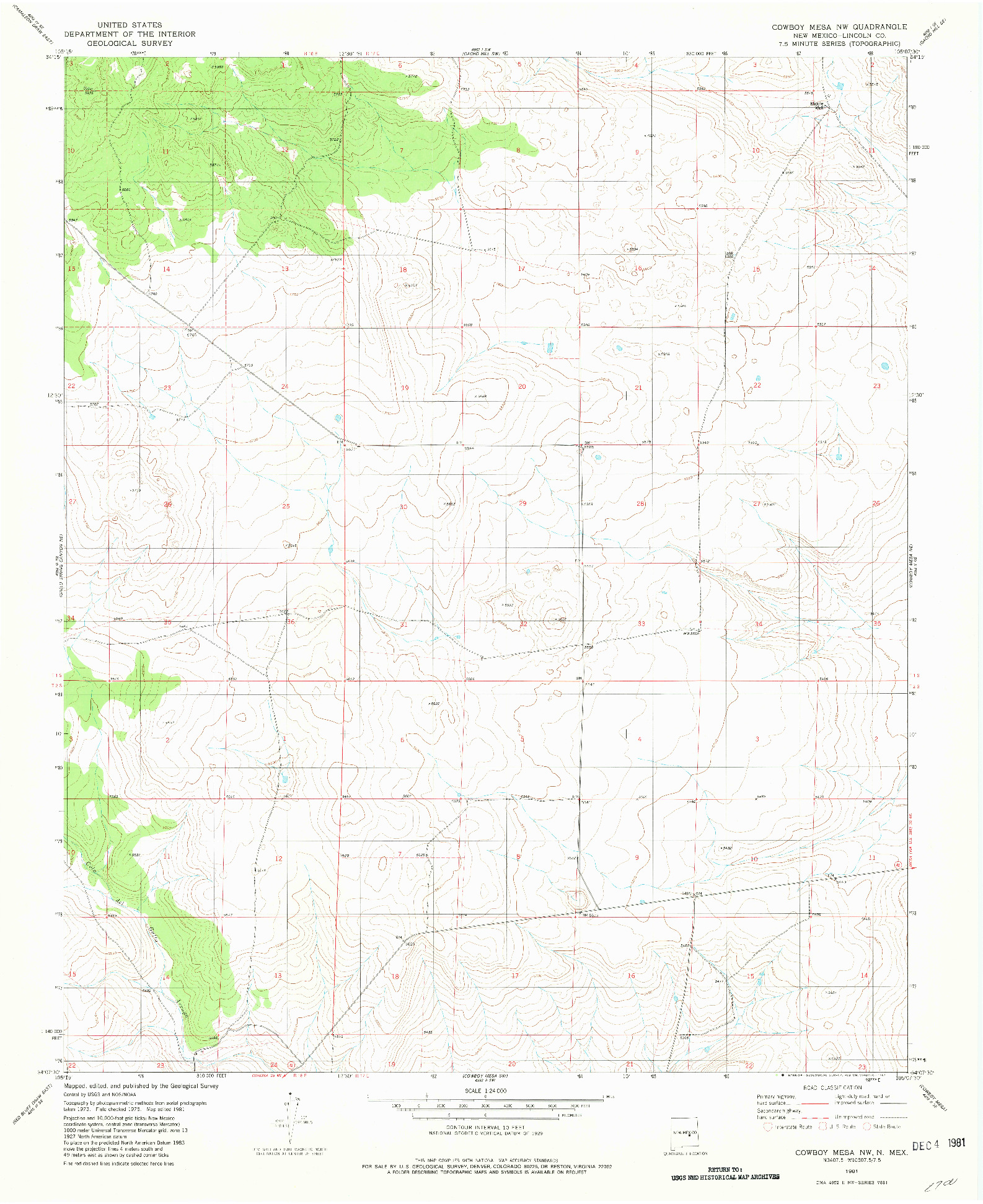 USGS 1:24000-SCALE QUADRANGLE FOR COWBOY MESA NW, NM 1981
