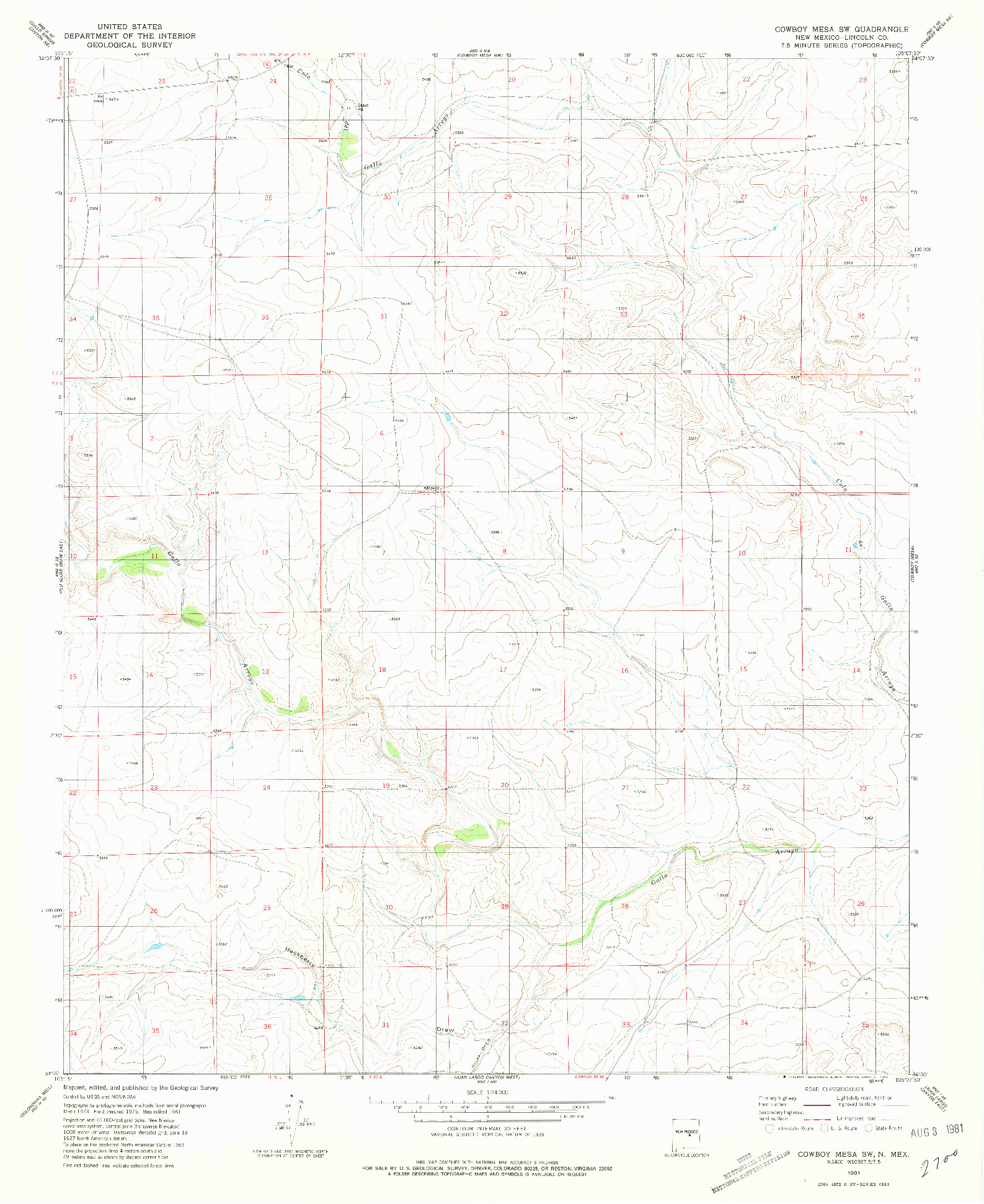 USGS 1:24000-SCALE QUADRANGLE FOR COWBOY MESA SW, NM 1981