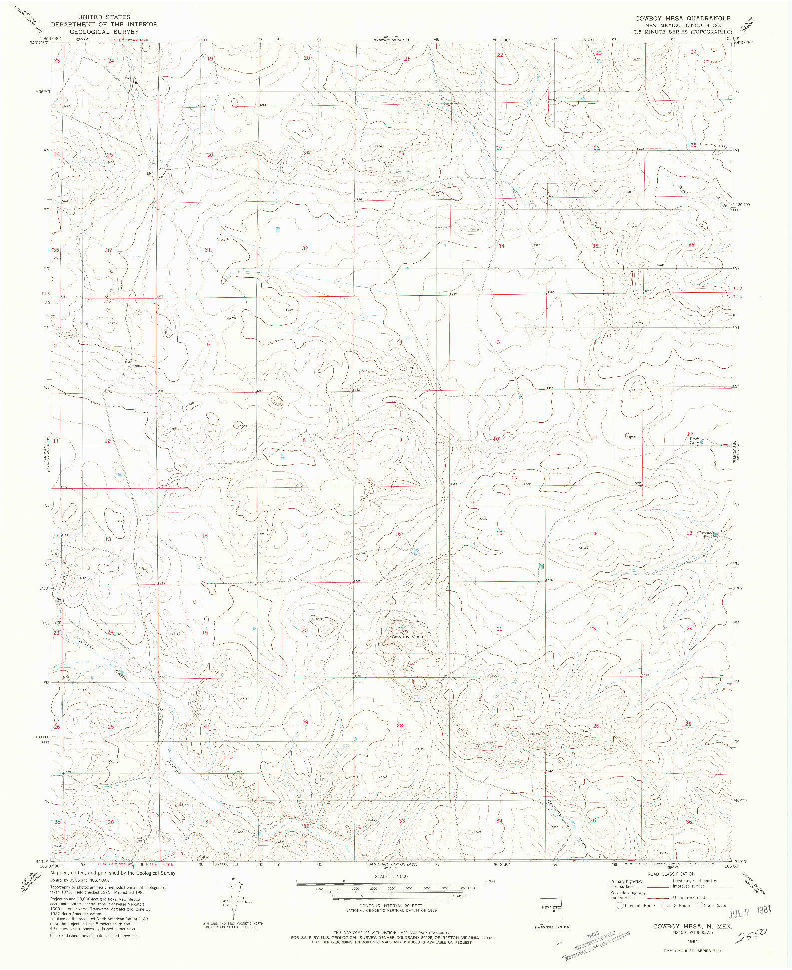 USGS 1:24000-SCALE QUADRANGLE FOR COWBOY MESA, NM 1981