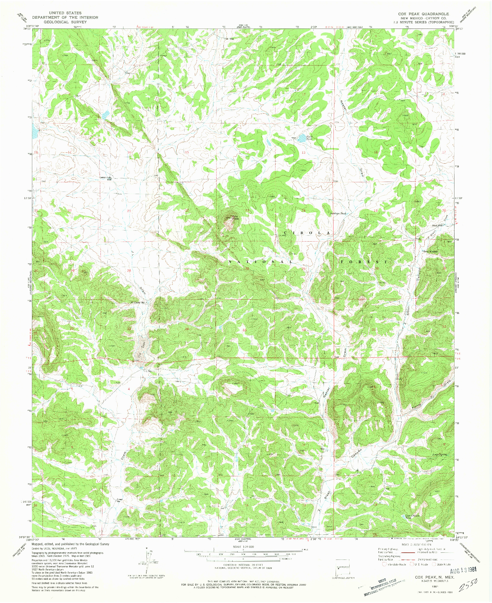 USGS 1:24000-SCALE QUADRANGLE FOR COX PEAK, NM 1981