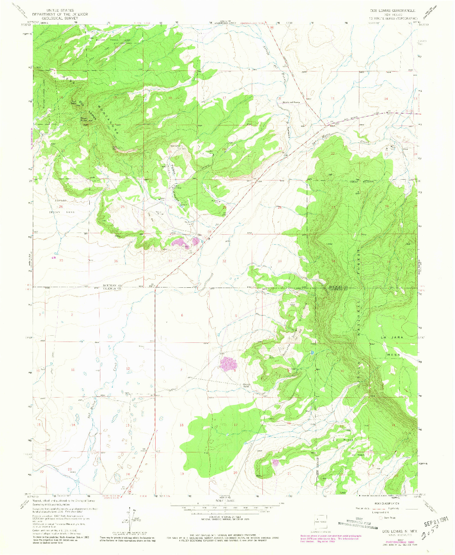 USGS 1:24000-SCALE QUADRANGLE FOR DOS LOMAS, NM 1957