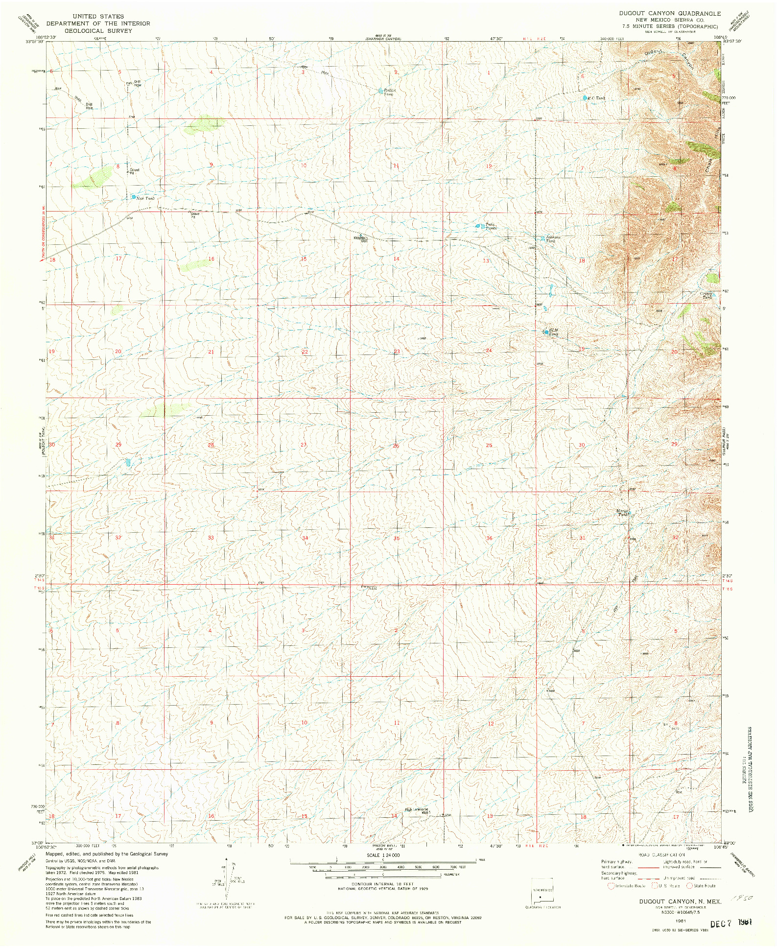 USGS 1:24000-SCALE QUADRANGLE FOR DUGOUT CANYON, NM 1981
