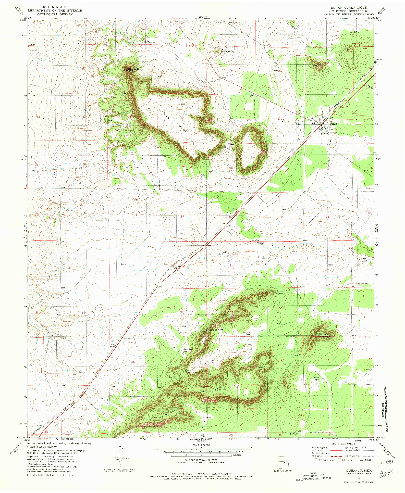 USGS 1:24000-SCALE QUADRANGLE FOR DURAN, NM 1981