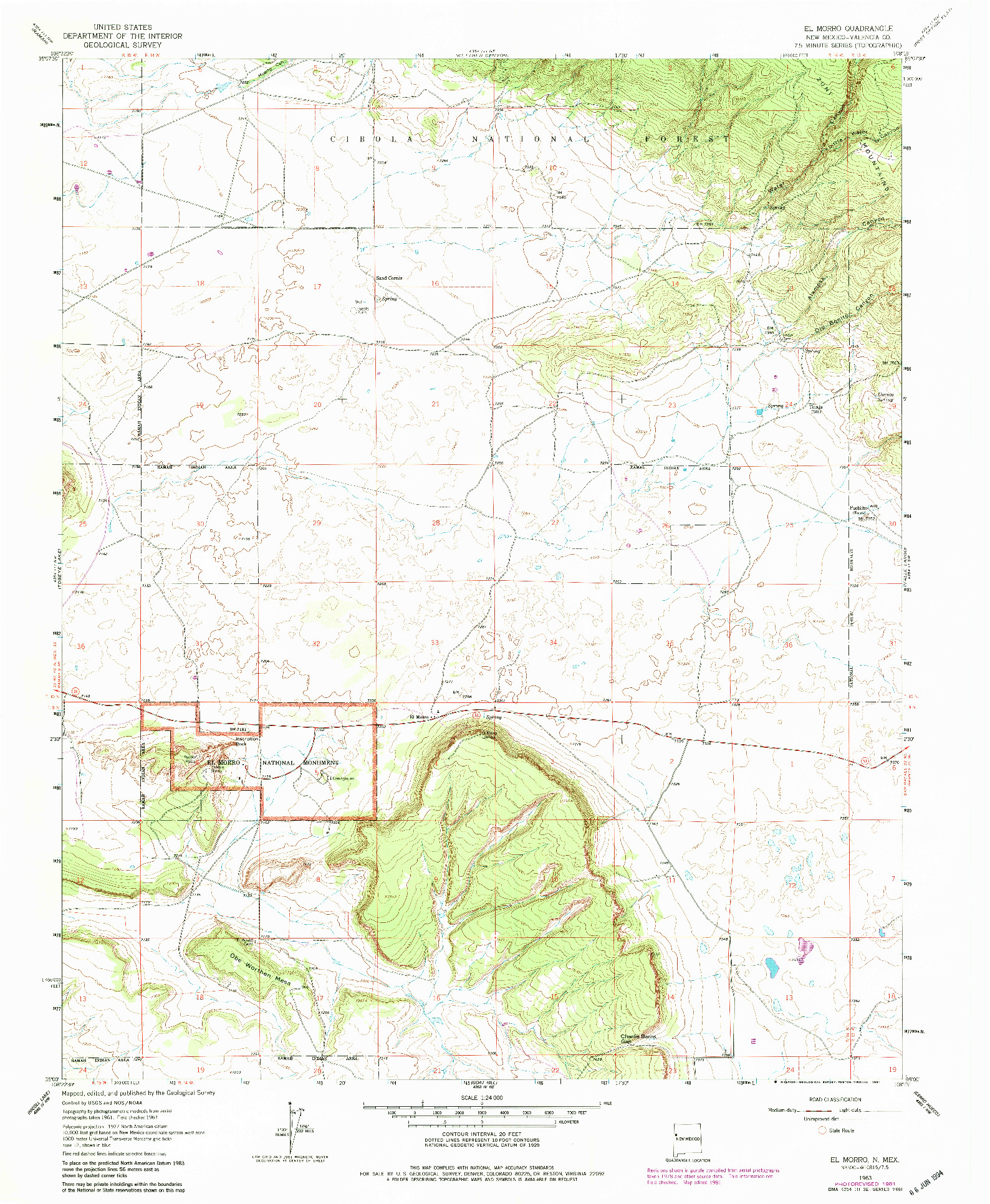 USGS 1:24000-SCALE QUADRANGLE FOR EL MORRO, NM 1963