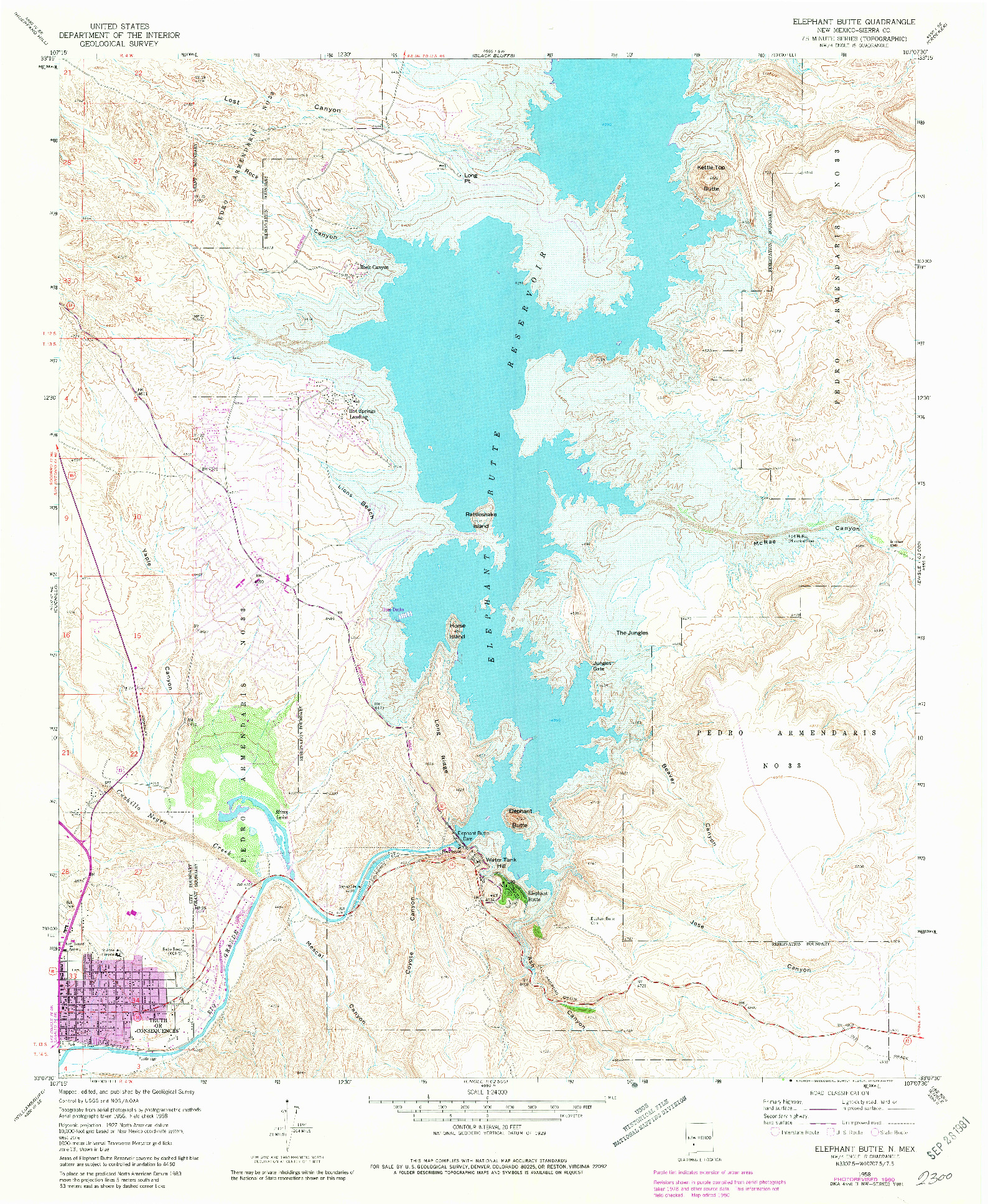 USGS 1:24000-SCALE QUADRANGLE FOR ELEPHANT BUTTE, NM 1958