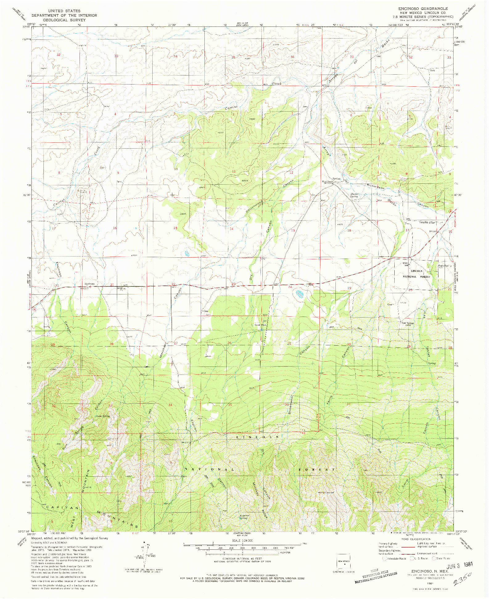 USGS 1:24000-SCALE QUADRANGLE FOR ENCINOSO, NM 1981