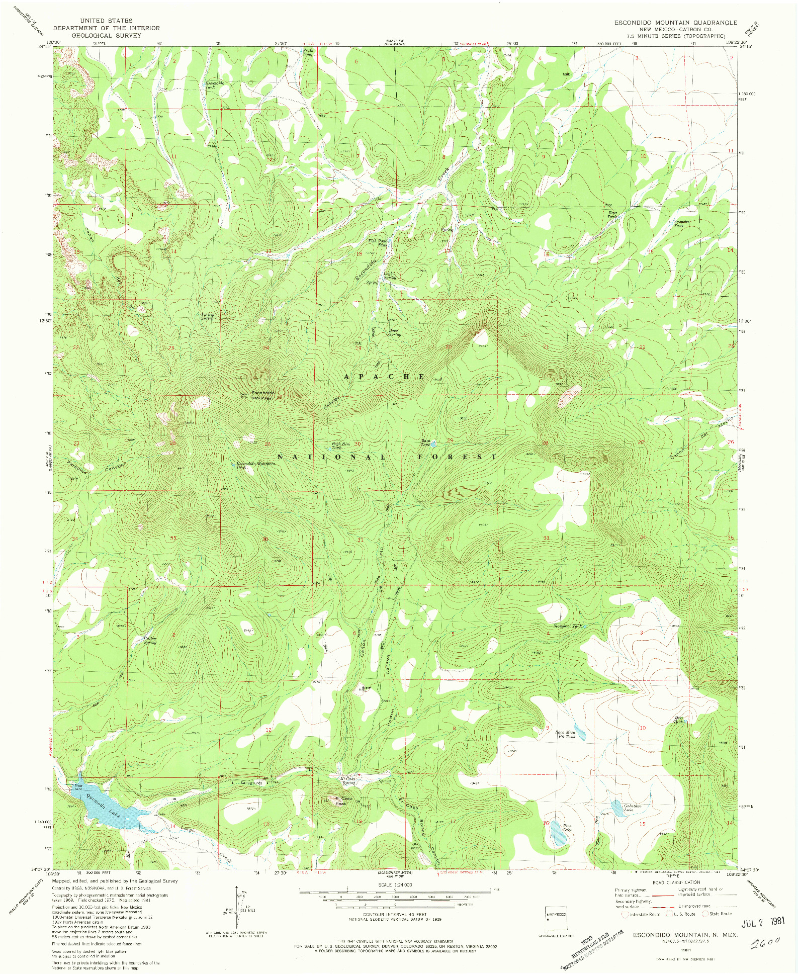 USGS 1:24000-SCALE QUADRANGLE FOR ESCONDIDO MOUNTAIN, NM 1981