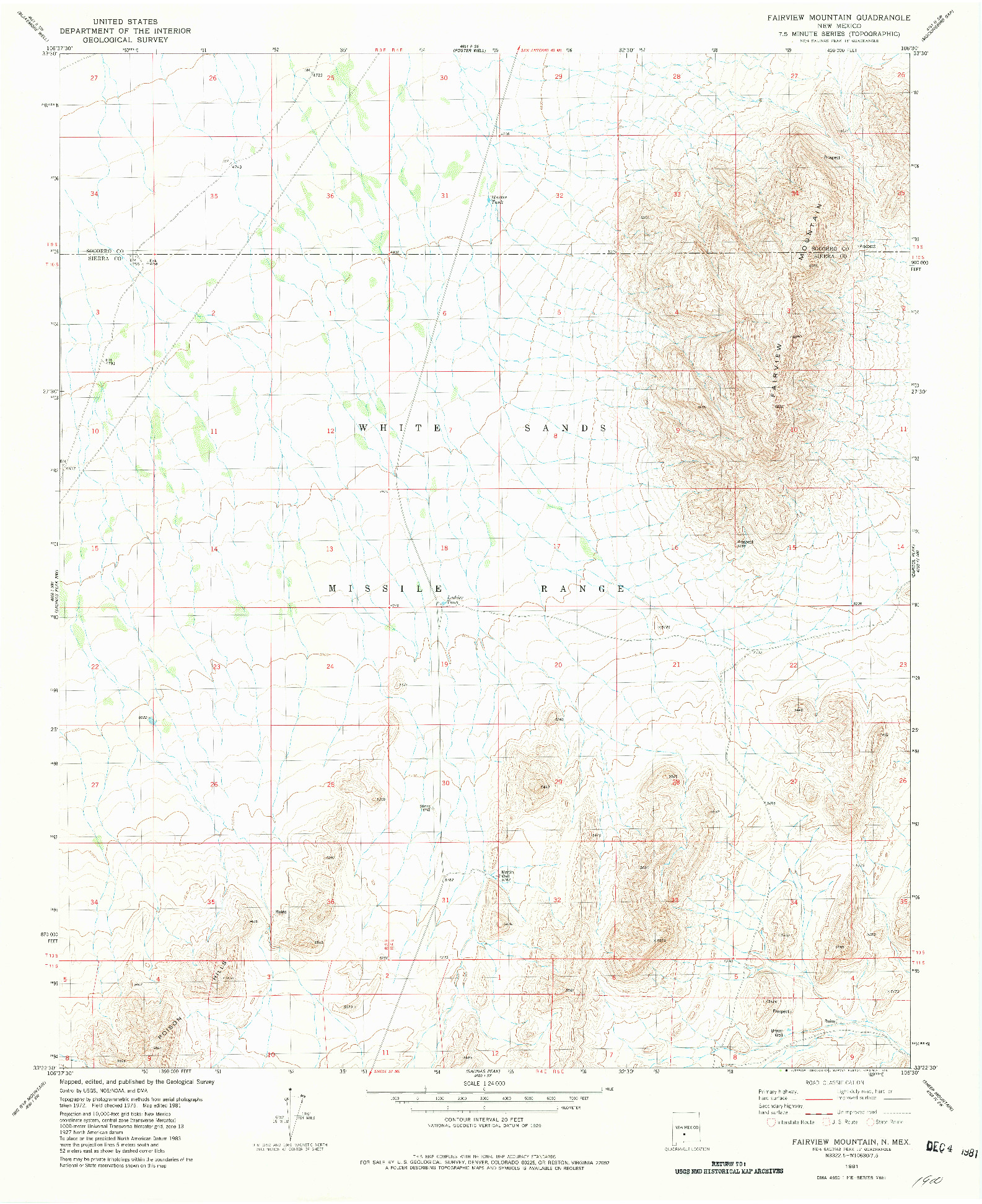 USGS 1:24000-SCALE QUADRANGLE FOR FAIRVIEW MOUNTAIN, NM 1981