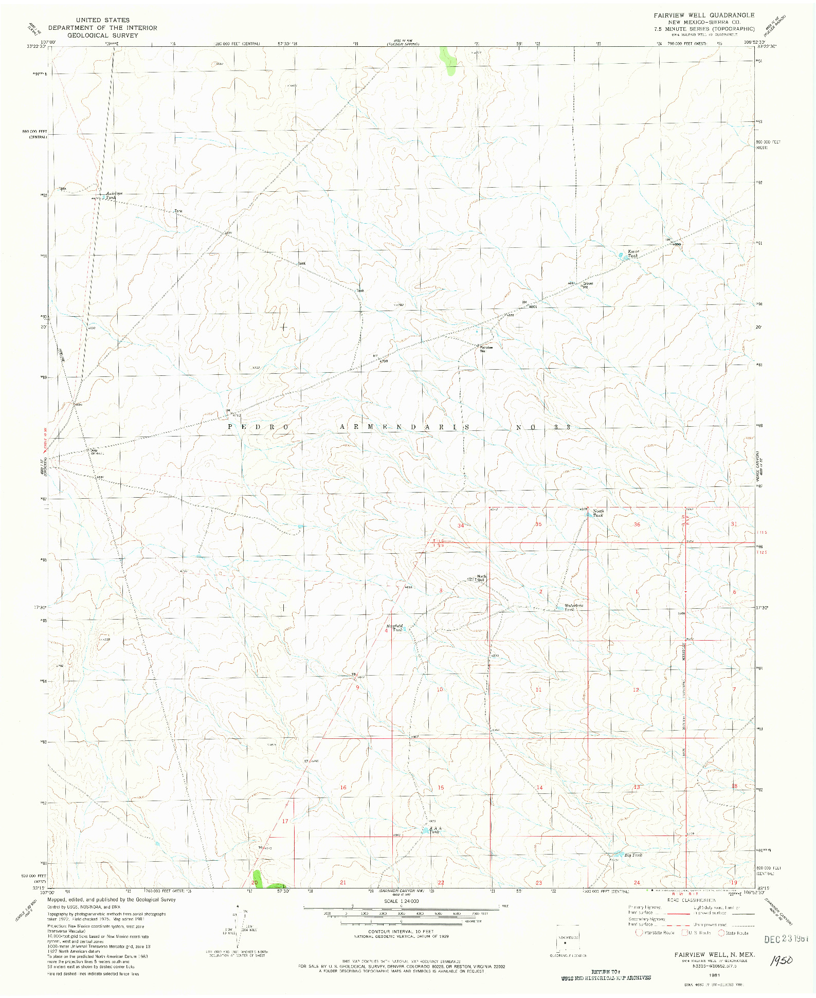 USGS 1:24000-SCALE QUADRANGLE FOR FAIRVIEW WELL, NM 1981