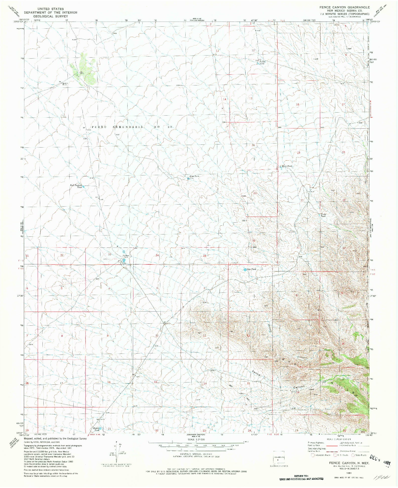USGS 1:24000-SCALE QUADRANGLE FOR FENCE CANYON, NM 1981