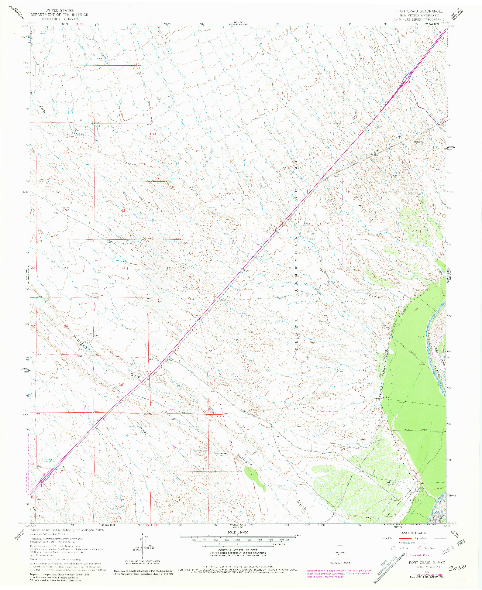 USGS 1:24000-SCALE QUADRANGLE FOR FORT CRAIG, NM 1961