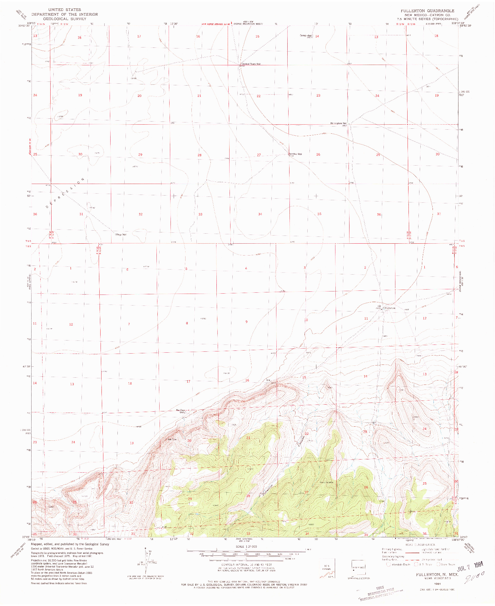 USGS 1:24000-SCALE QUADRANGLE FOR FULLERTON, NM 1981