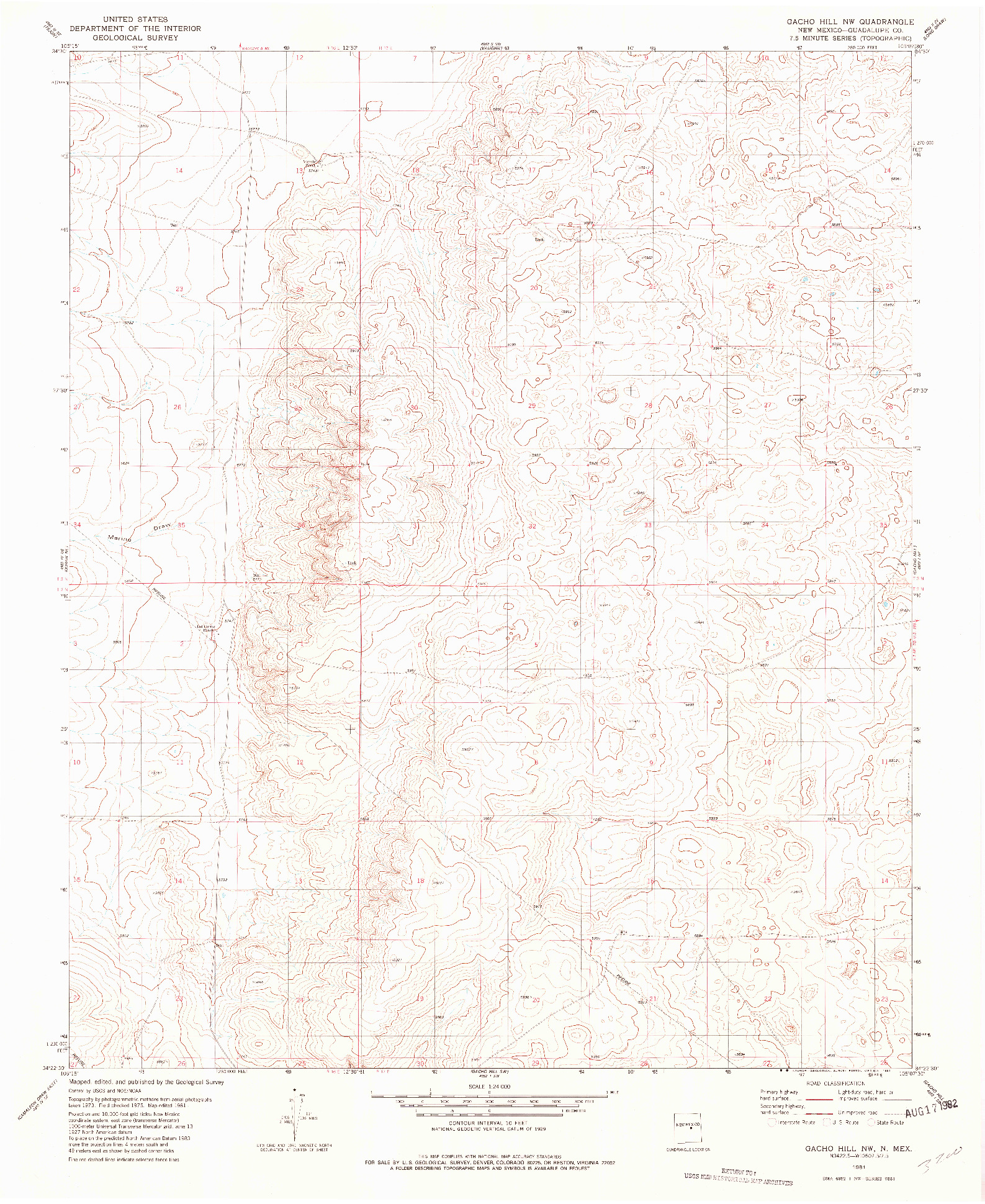 USGS 1:24000-SCALE QUADRANGLE FOR GACHO HILL NW, NM 1981