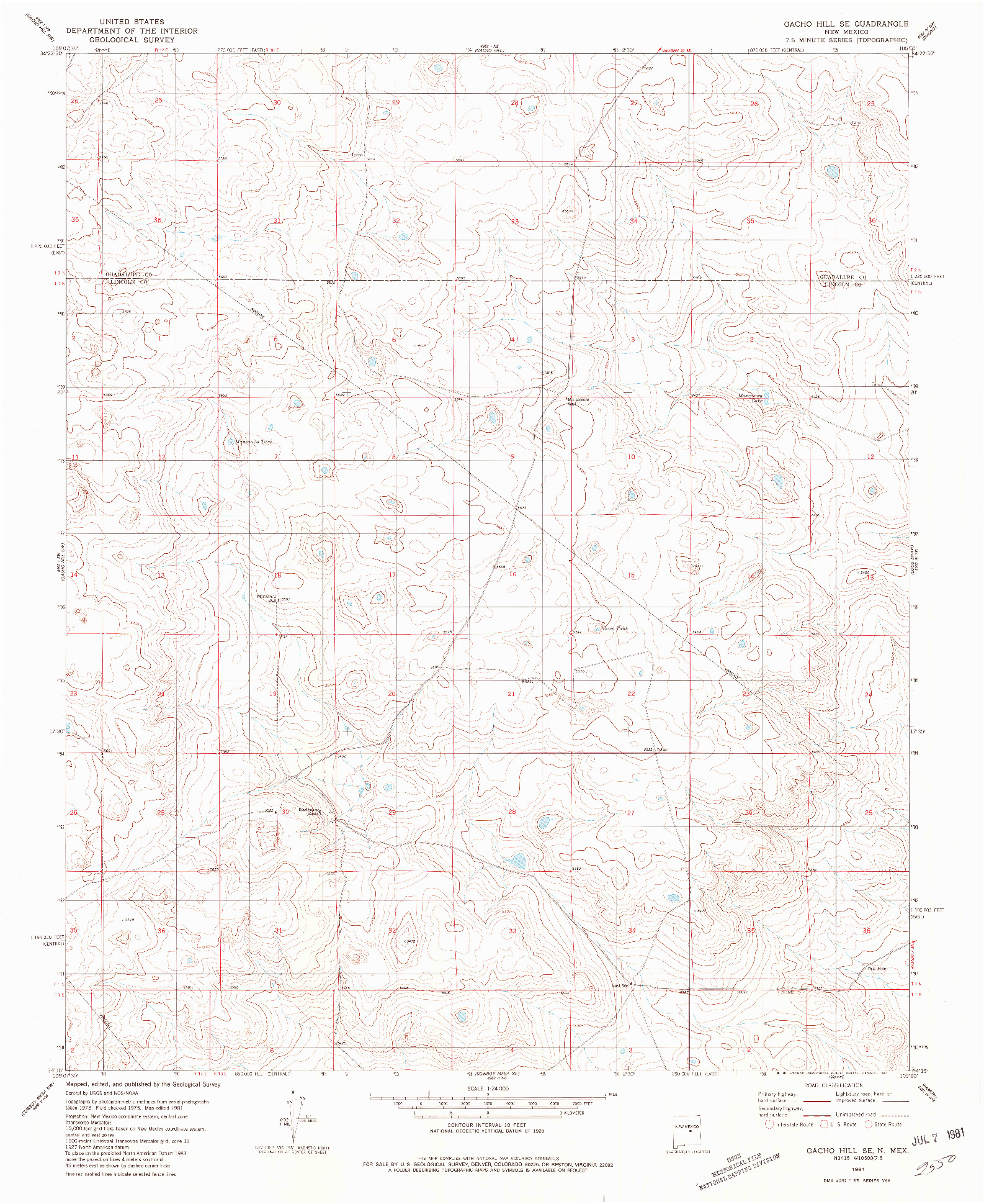 USGS 1:24000-SCALE QUADRANGLE FOR GACHO HILL SE, NM 1981