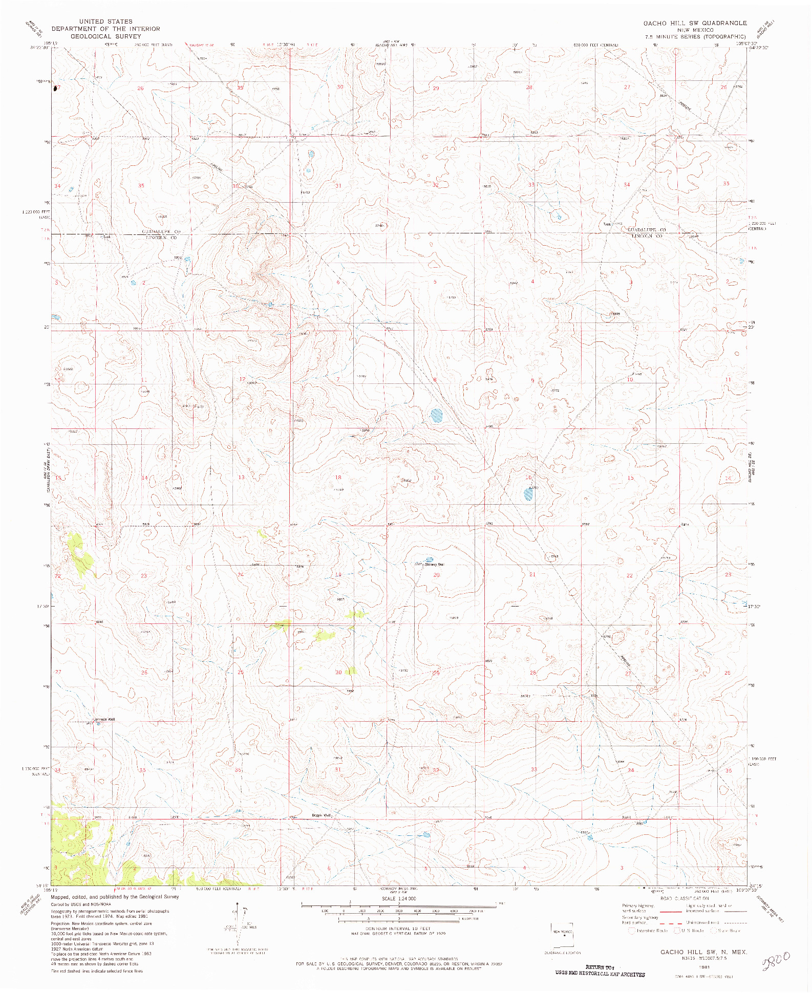 USGS 1:24000-SCALE QUADRANGLE FOR GACHO HILL SW, NM 1981