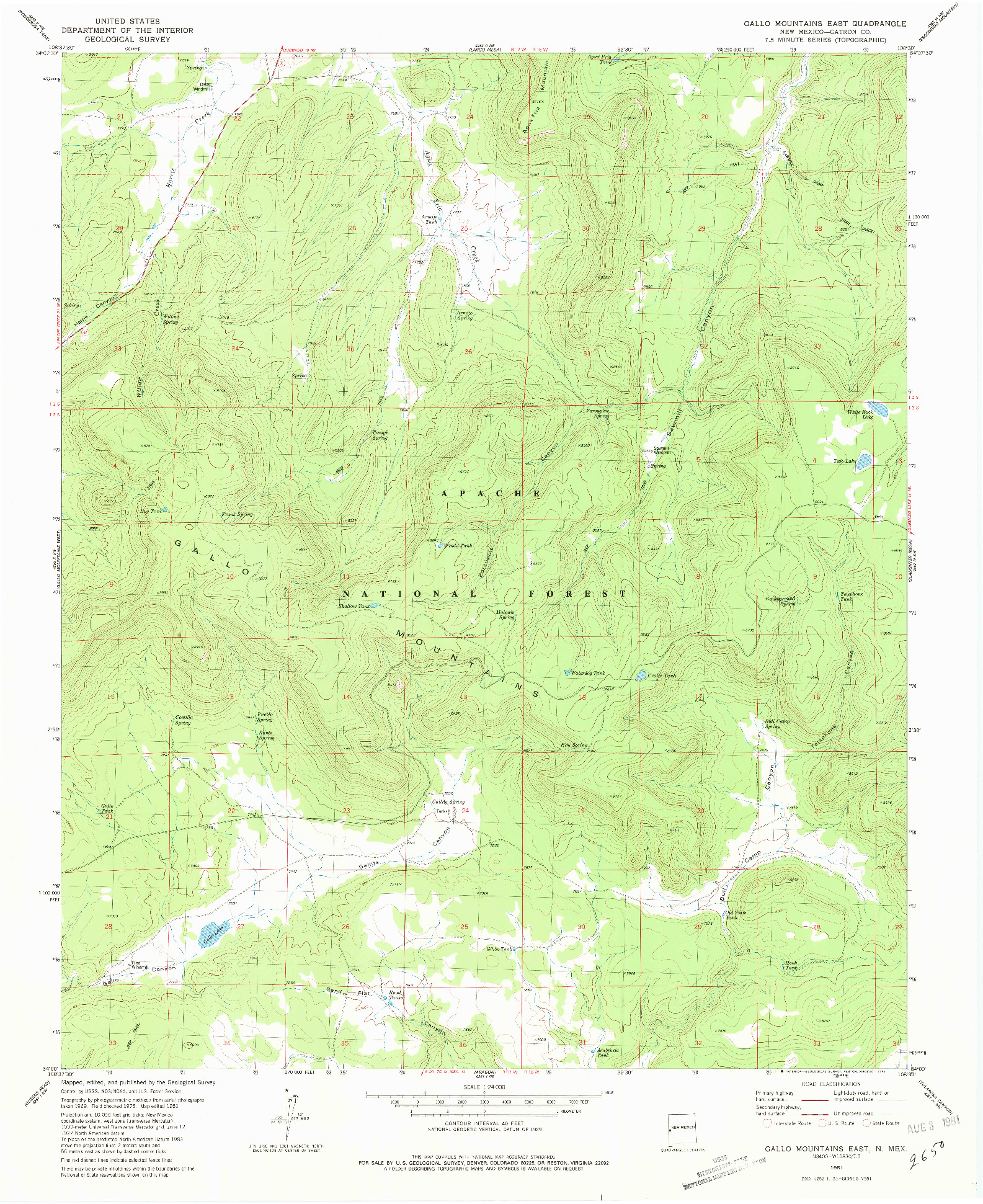 USGS 1:24000-SCALE QUADRANGLE FOR GALLO MOUNTAINS EAST, NM 1981