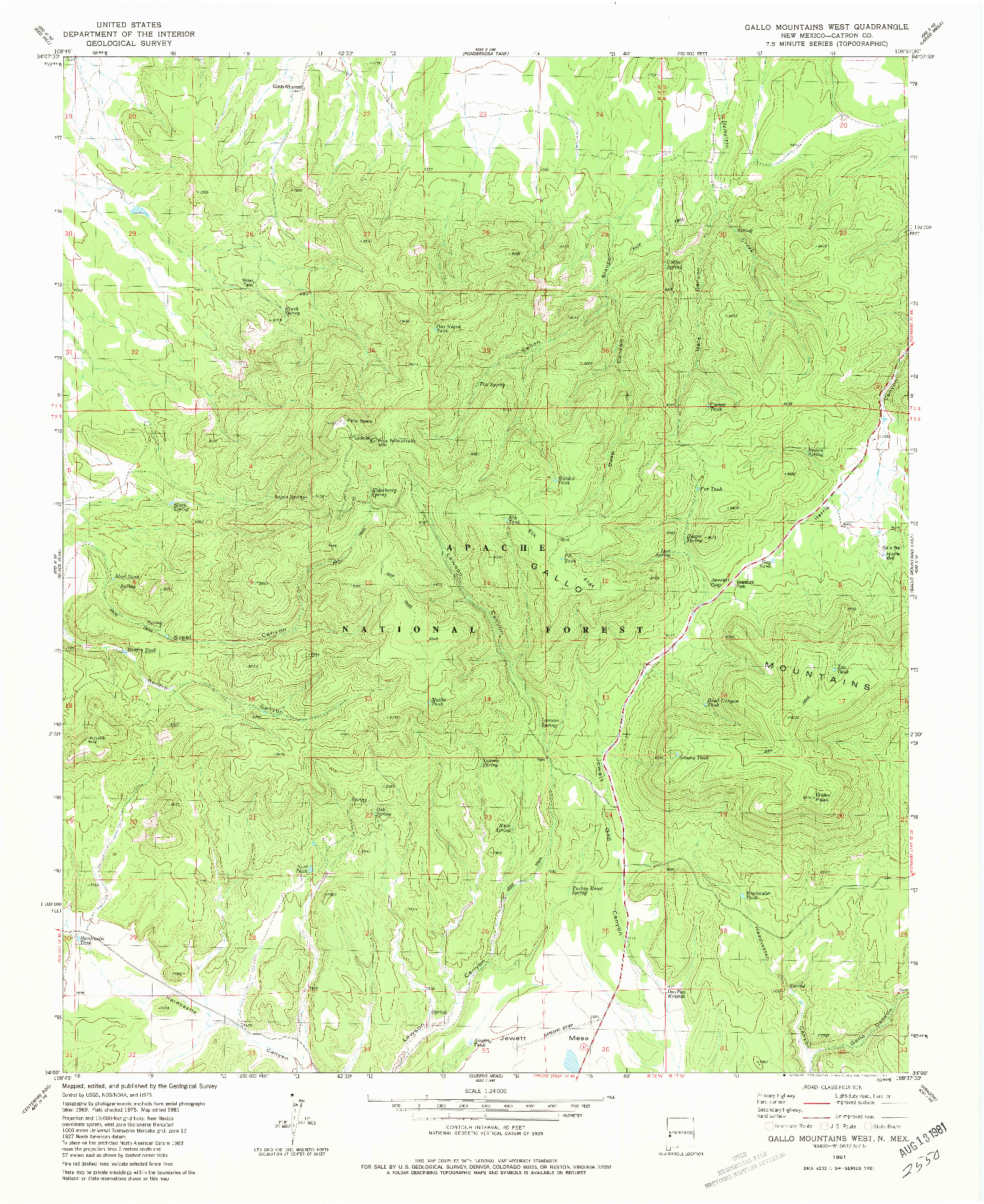 USGS 1:24000-SCALE QUADRANGLE FOR GALLO MOUNTAINS WEST, NM 1981