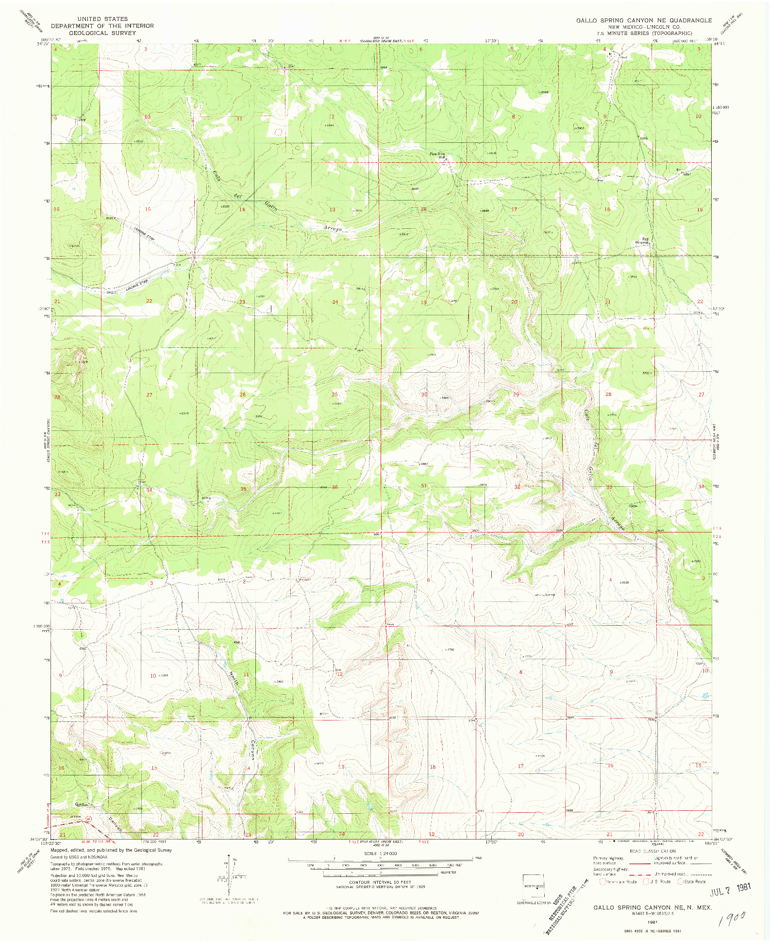 USGS 1:24000-SCALE QUADRANGLE FOR GALLO SPRING CANYON NE, NM 1981
