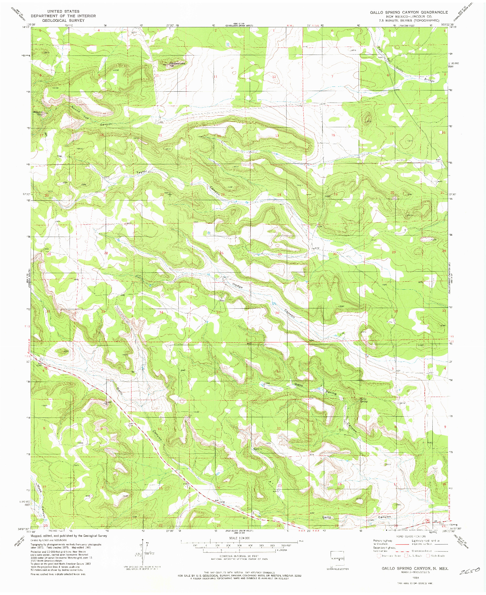 USGS 1:24000-SCALE QUADRANGLE FOR GALLO SPRING CANYON, NM 1981