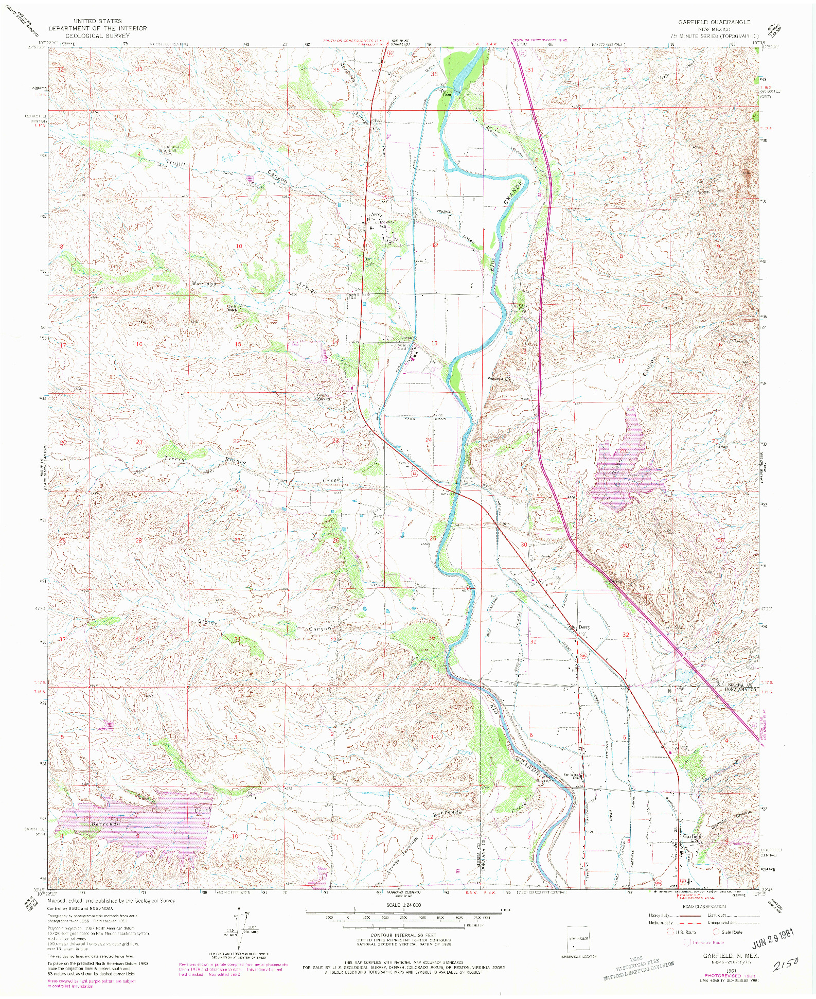 USGS 1:24000-SCALE QUADRANGLE FOR GARFIELD, NM 1961