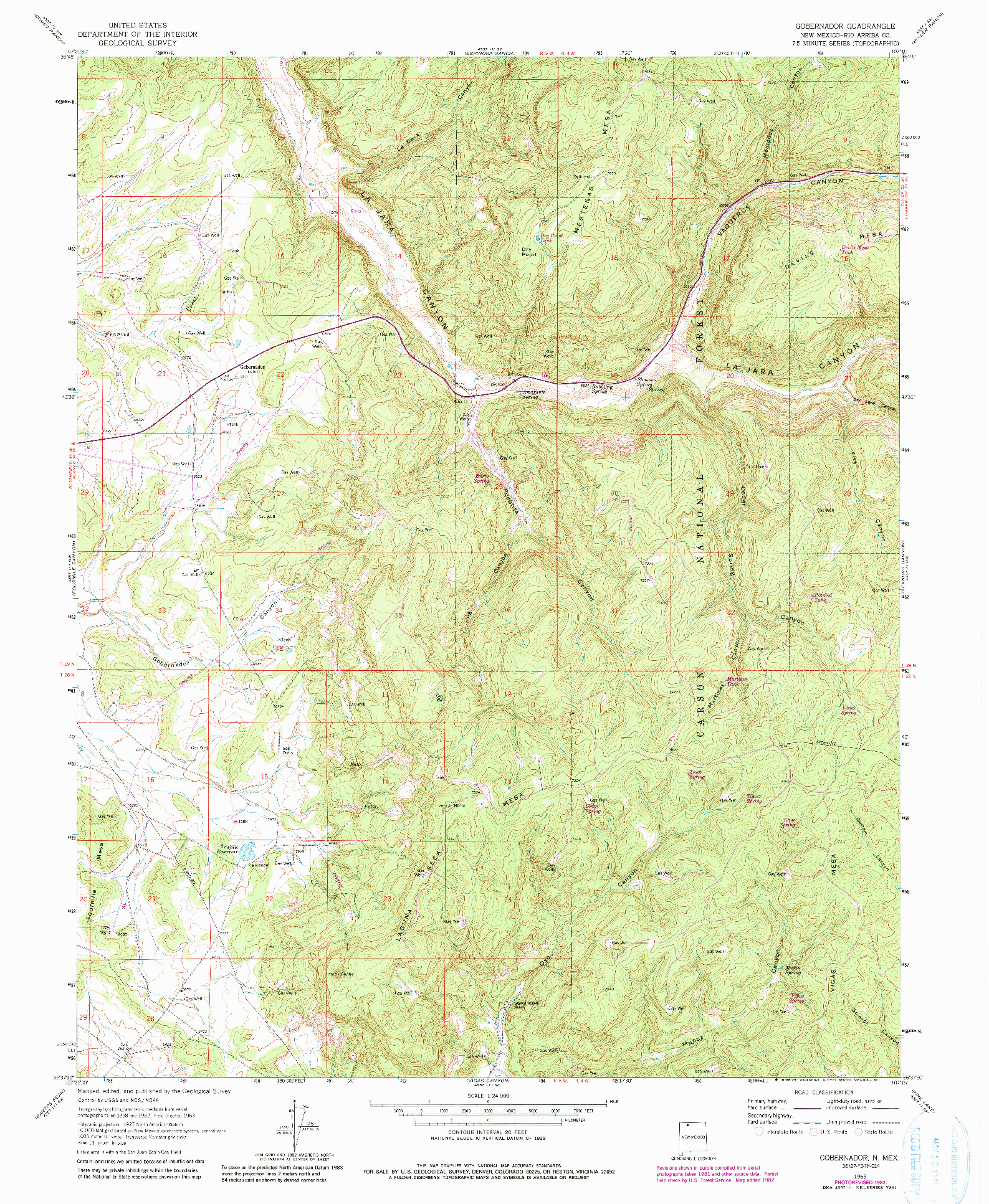 USGS 1:24000-SCALE QUADRANGLE FOR GOBERNADOR, NM 1963