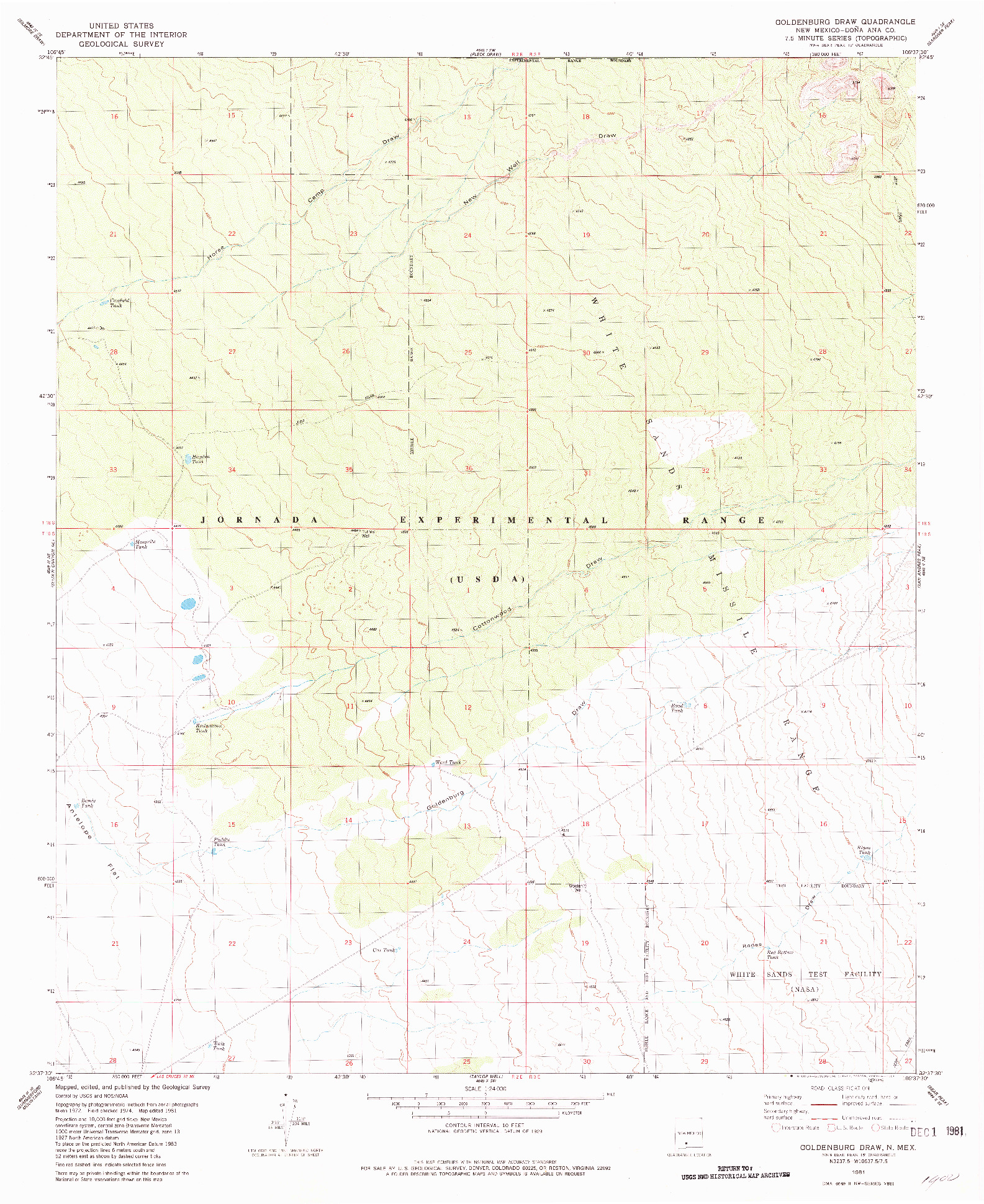 USGS 1:24000-SCALE QUADRANGLE FOR GOLDENBURG DRAW, NM 1981