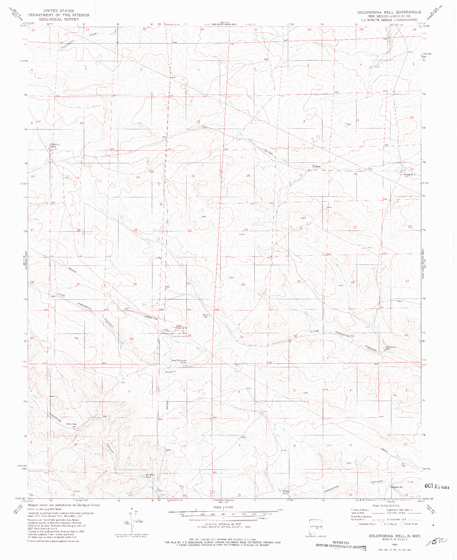 USGS 1:24000-SCALE QUADRANGLE FOR GOLONDRINA WELL, NM 1981