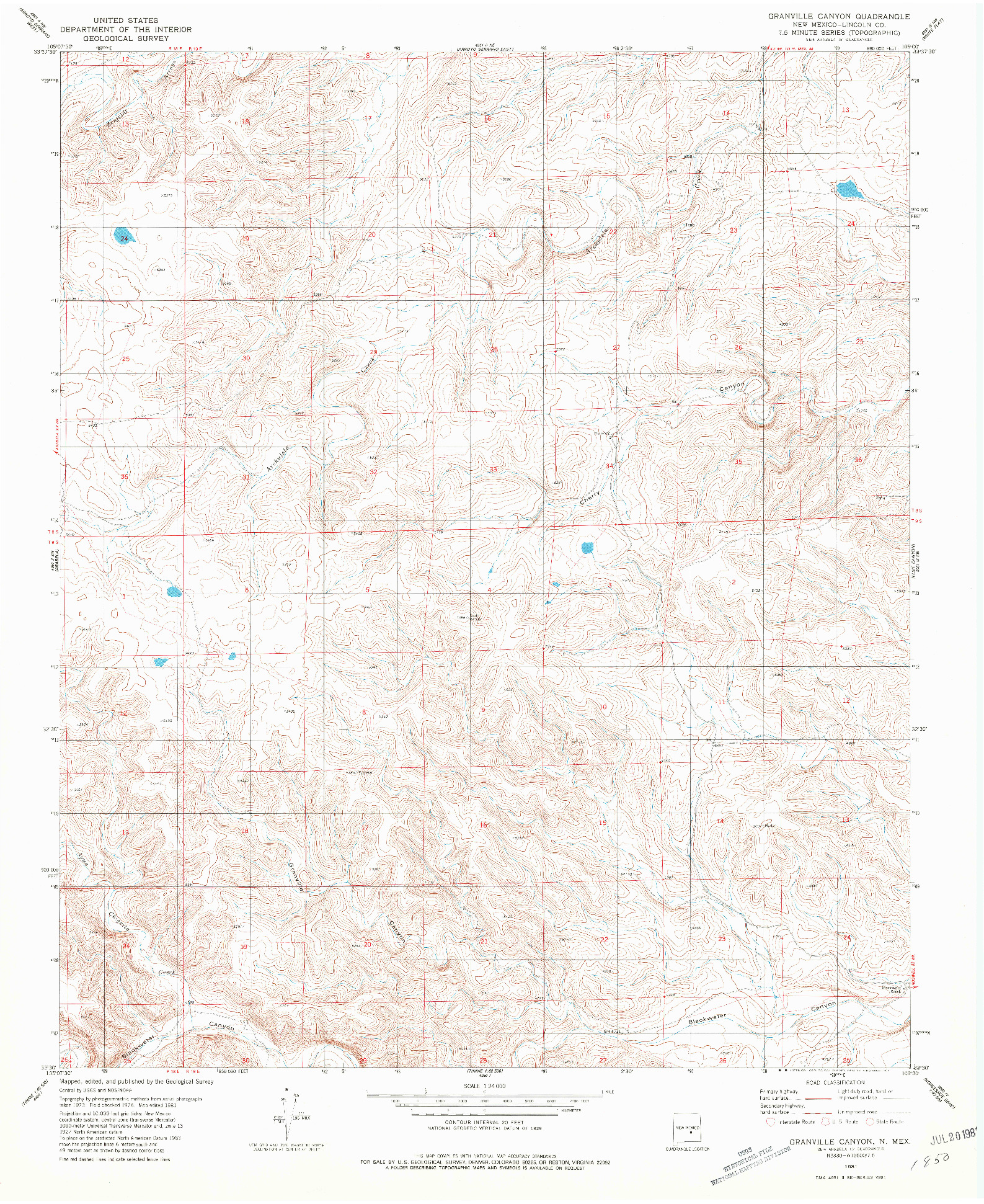 USGS 1:24000-SCALE QUADRANGLE FOR GRANVILLE CANYON, NM 1981