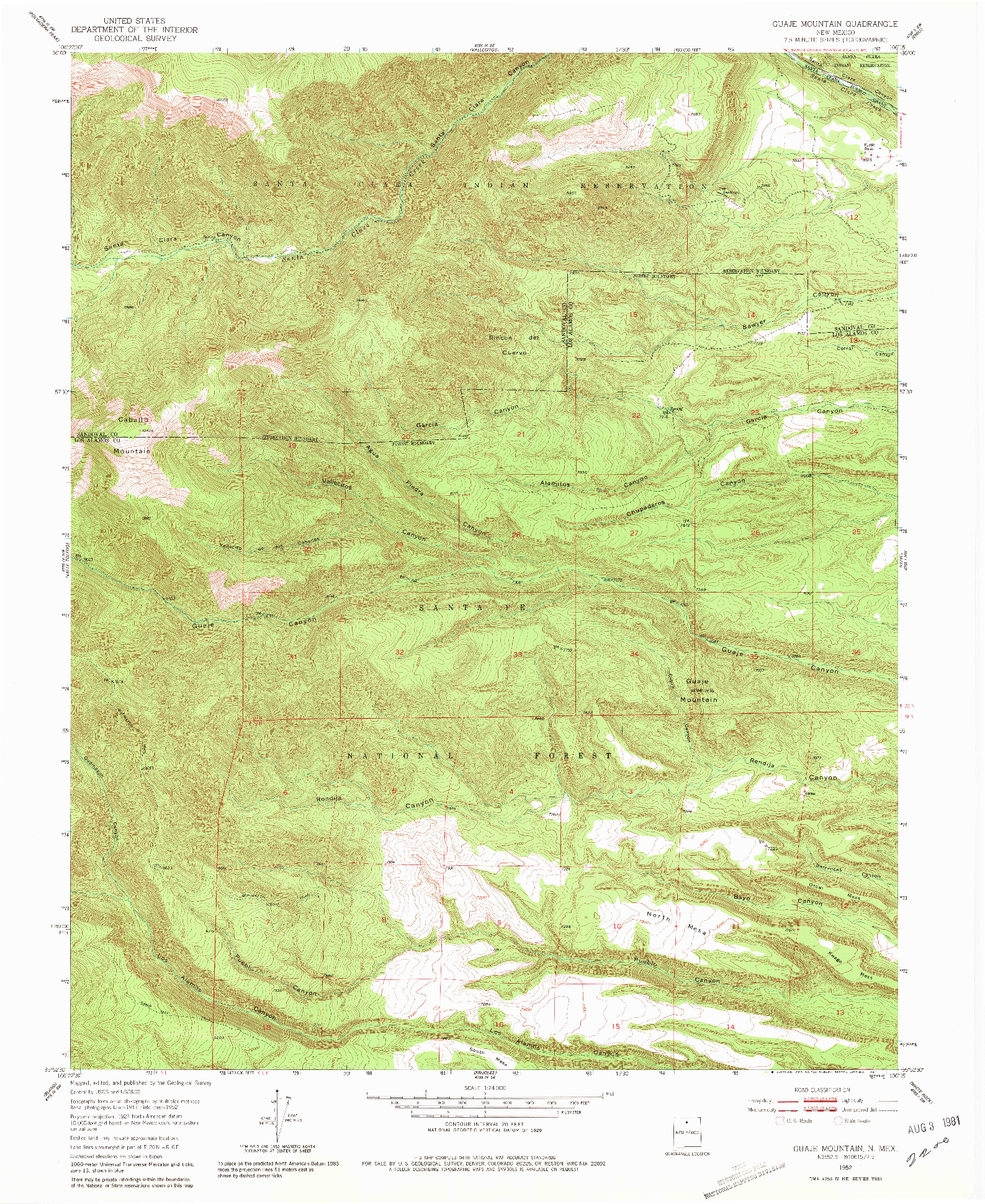 USGS 1:24000-SCALE QUADRANGLE FOR GUAJE MOUNTAIN, NM 1952