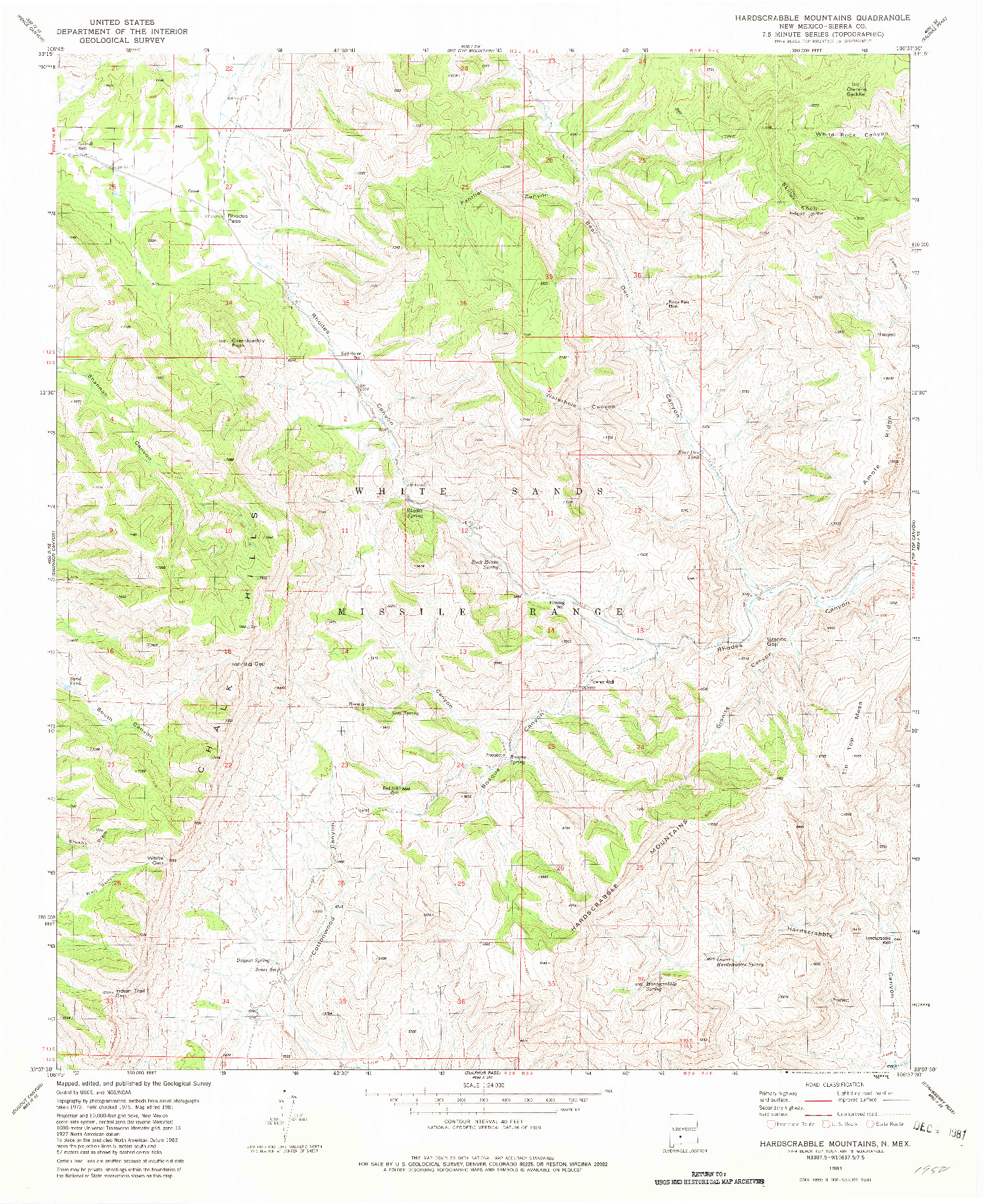 USGS 1:24000-SCALE QUADRANGLE FOR HARDSCRABBLE MOUNTAINS, NM 1981