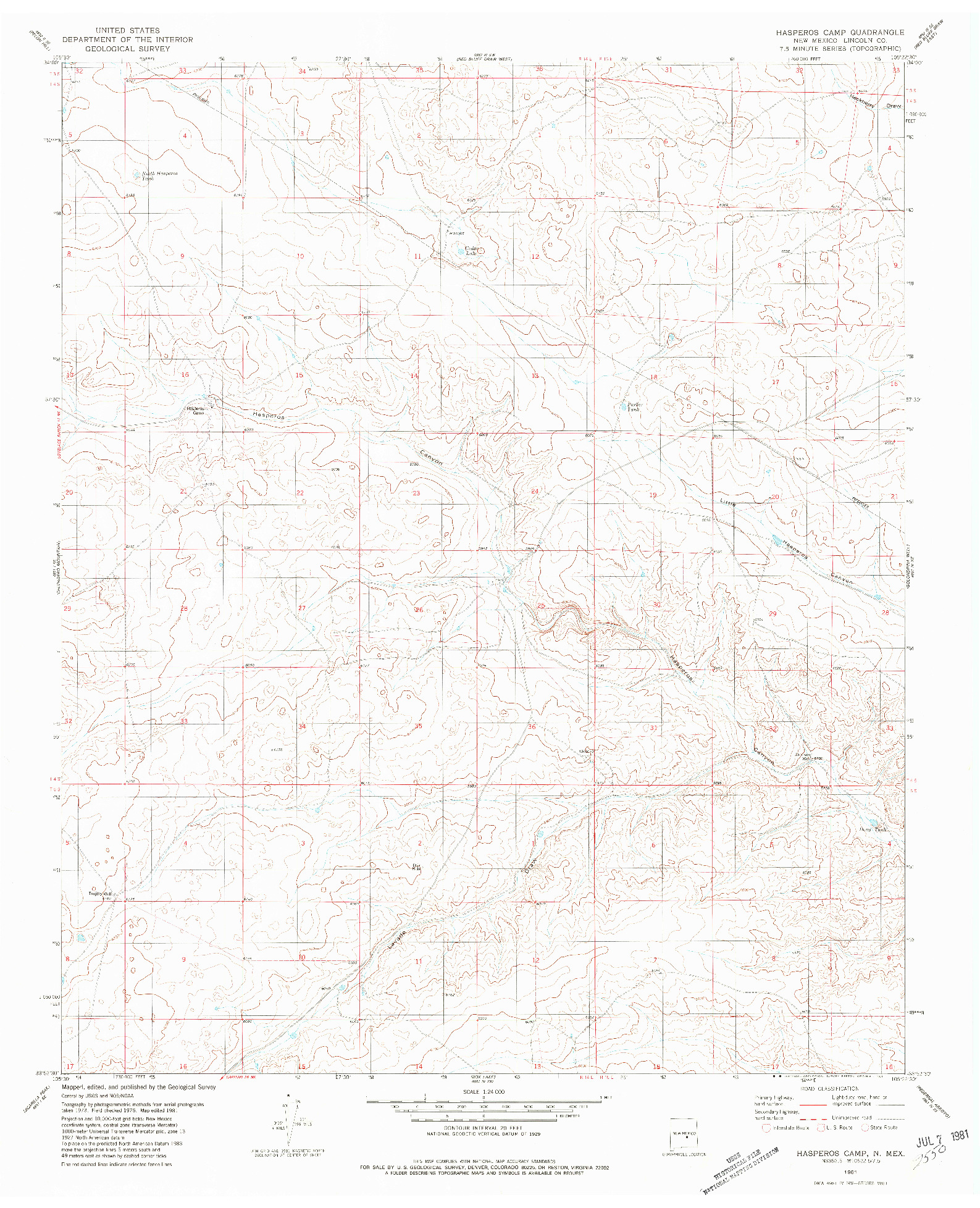 USGS 1:24000-SCALE QUADRANGLE FOR HASPEROS CAMP, NM 1981