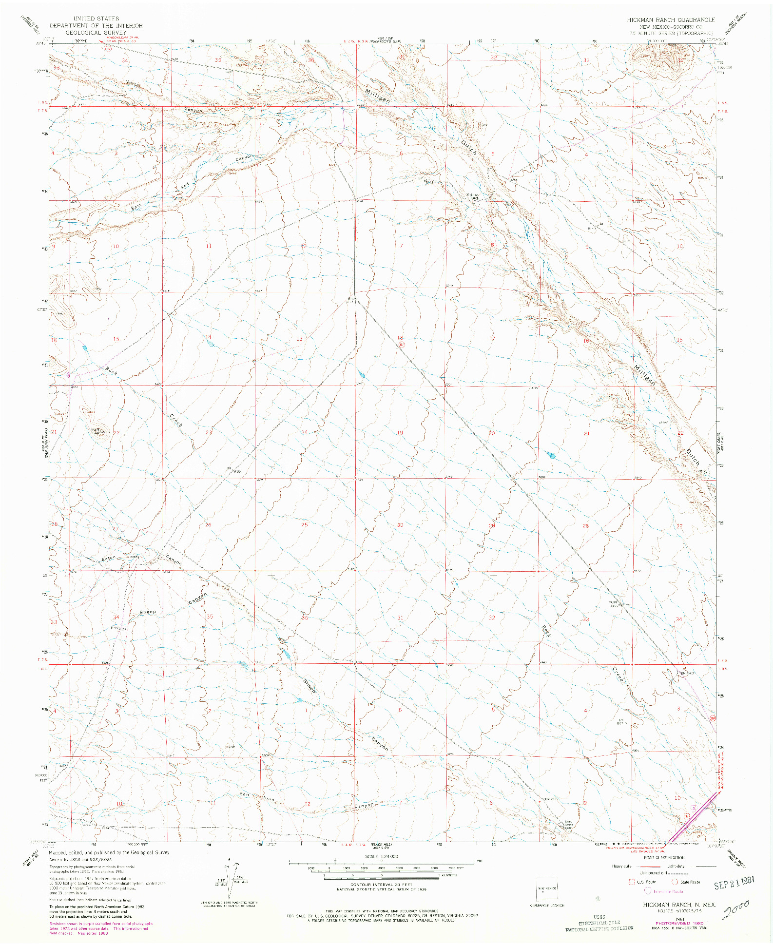 USGS 1:24000-SCALE QUADRANGLE FOR HICKMAN RANCH, NM 1961
