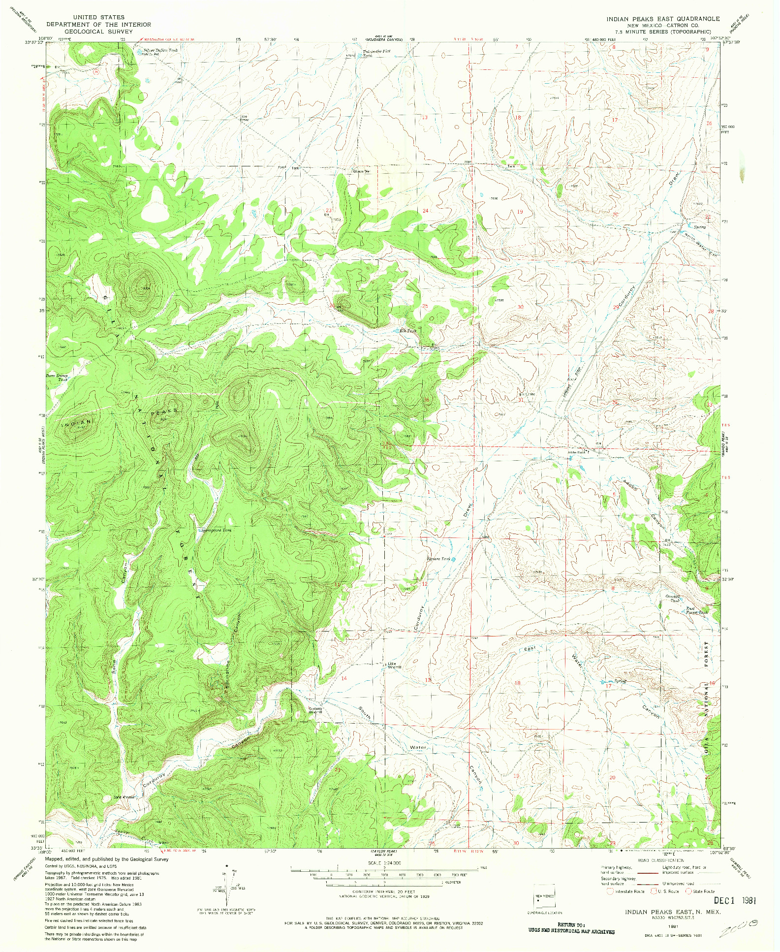 USGS 1:24000-SCALE QUADRANGLE FOR INDIAN PEAKS EAST, NM 1981