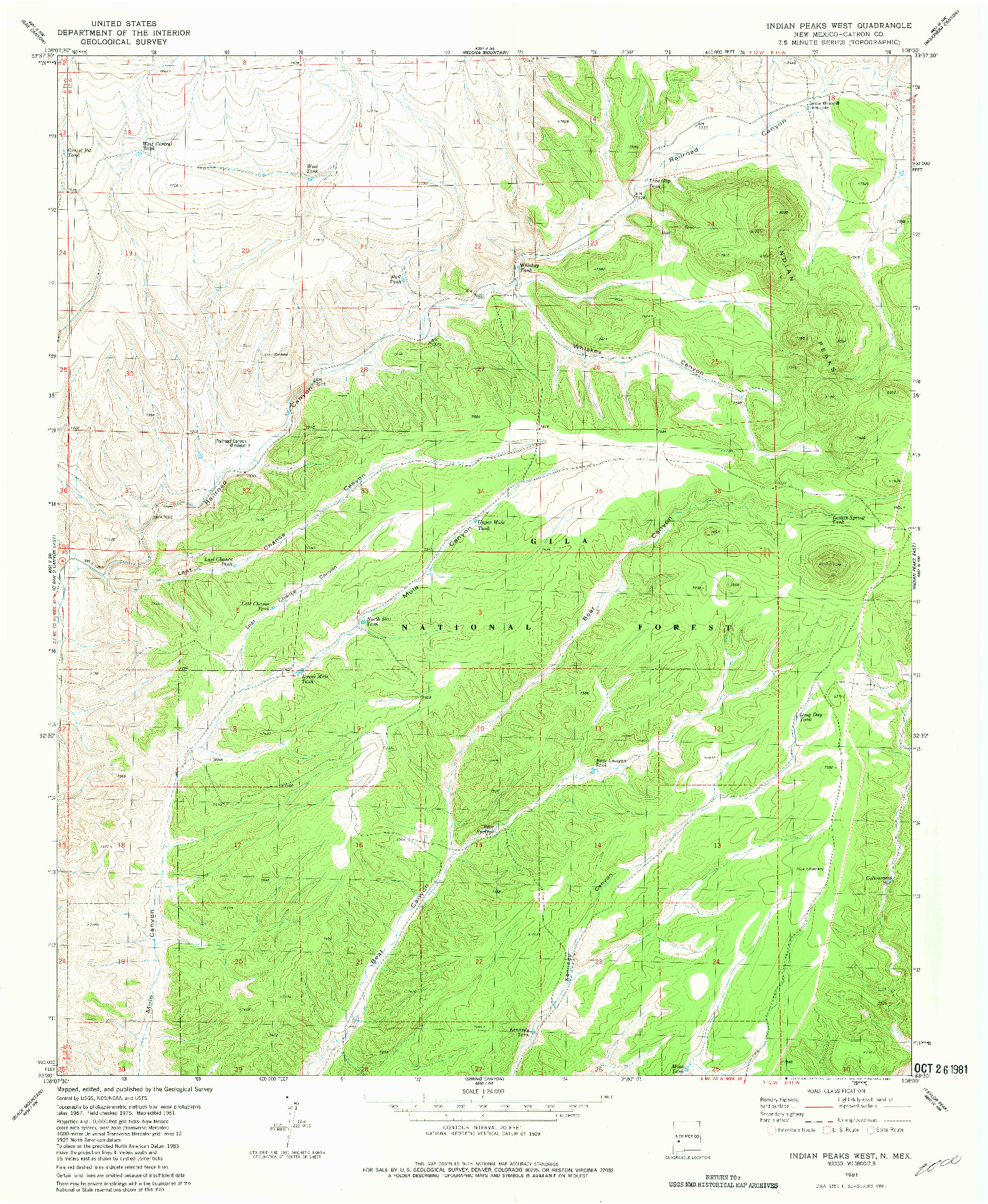 USGS 1:24000-SCALE QUADRANGLE FOR INDIAN PEAKS WEST, NM 1981