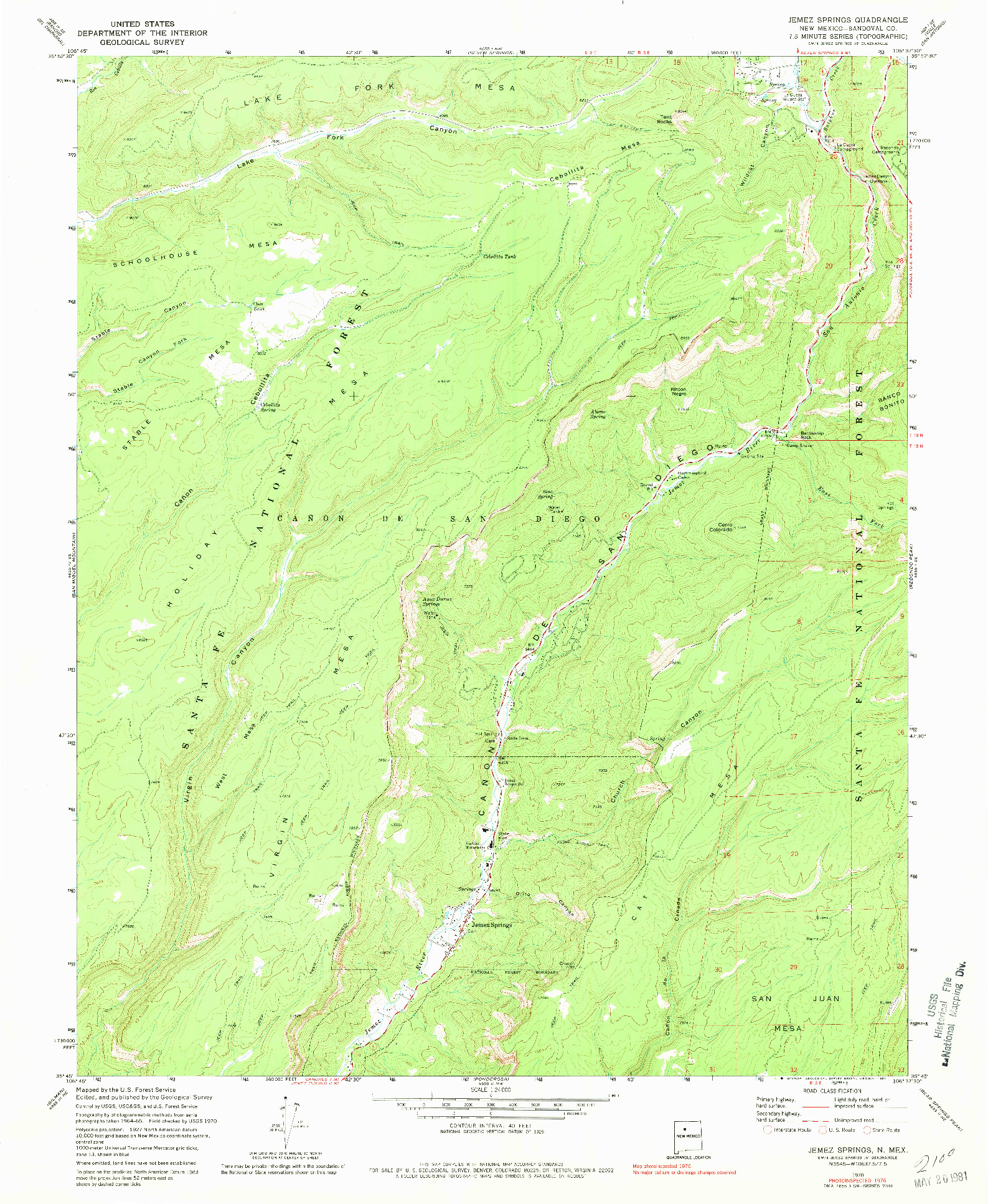 USGS 1:24000-SCALE QUADRANGLE FOR JEMEZ SPRINGS, NM 1970