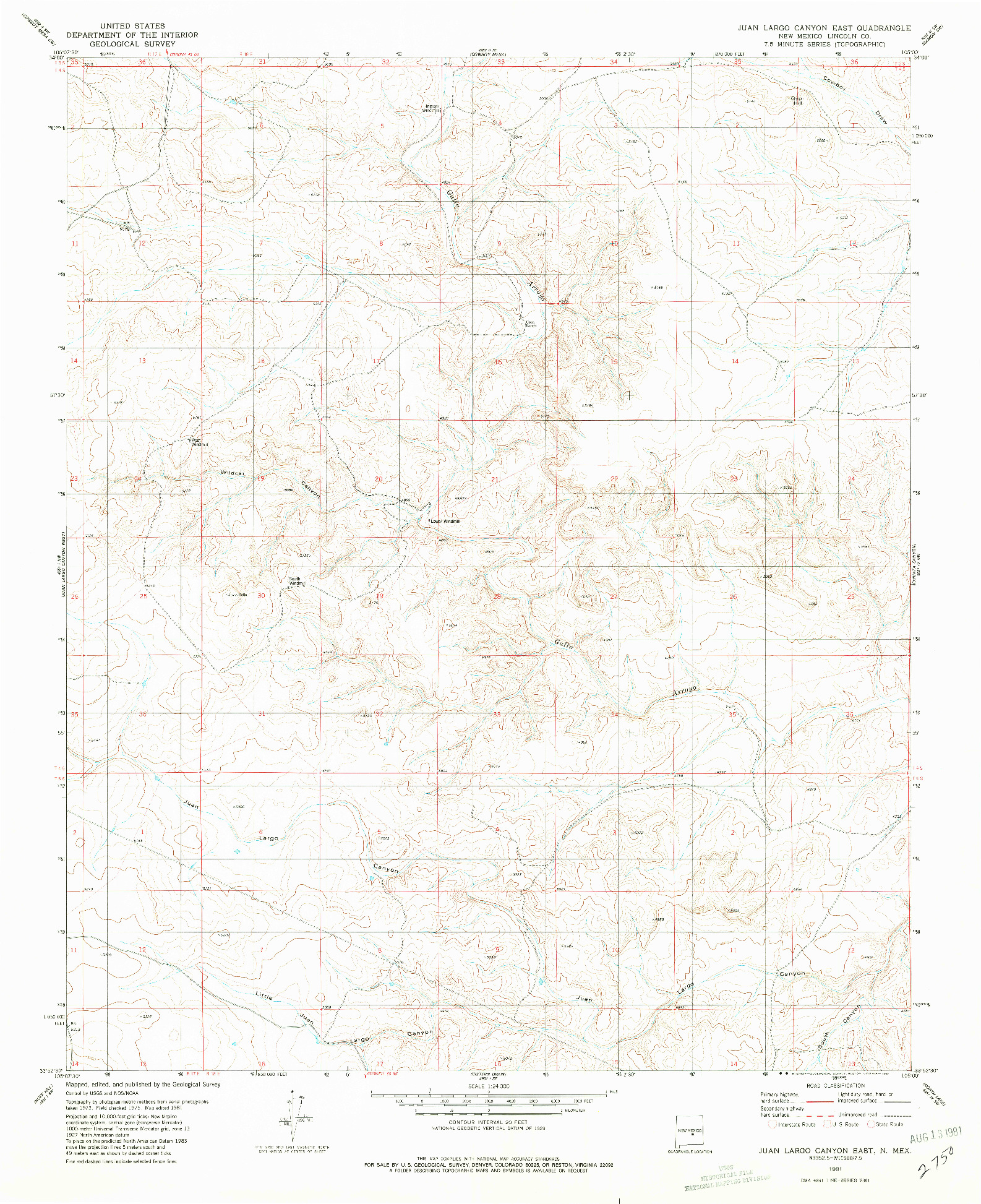 USGS 1:24000-SCALE QUADRANGLE FOR JUAN LARGO CANYON EAST, NM 1981