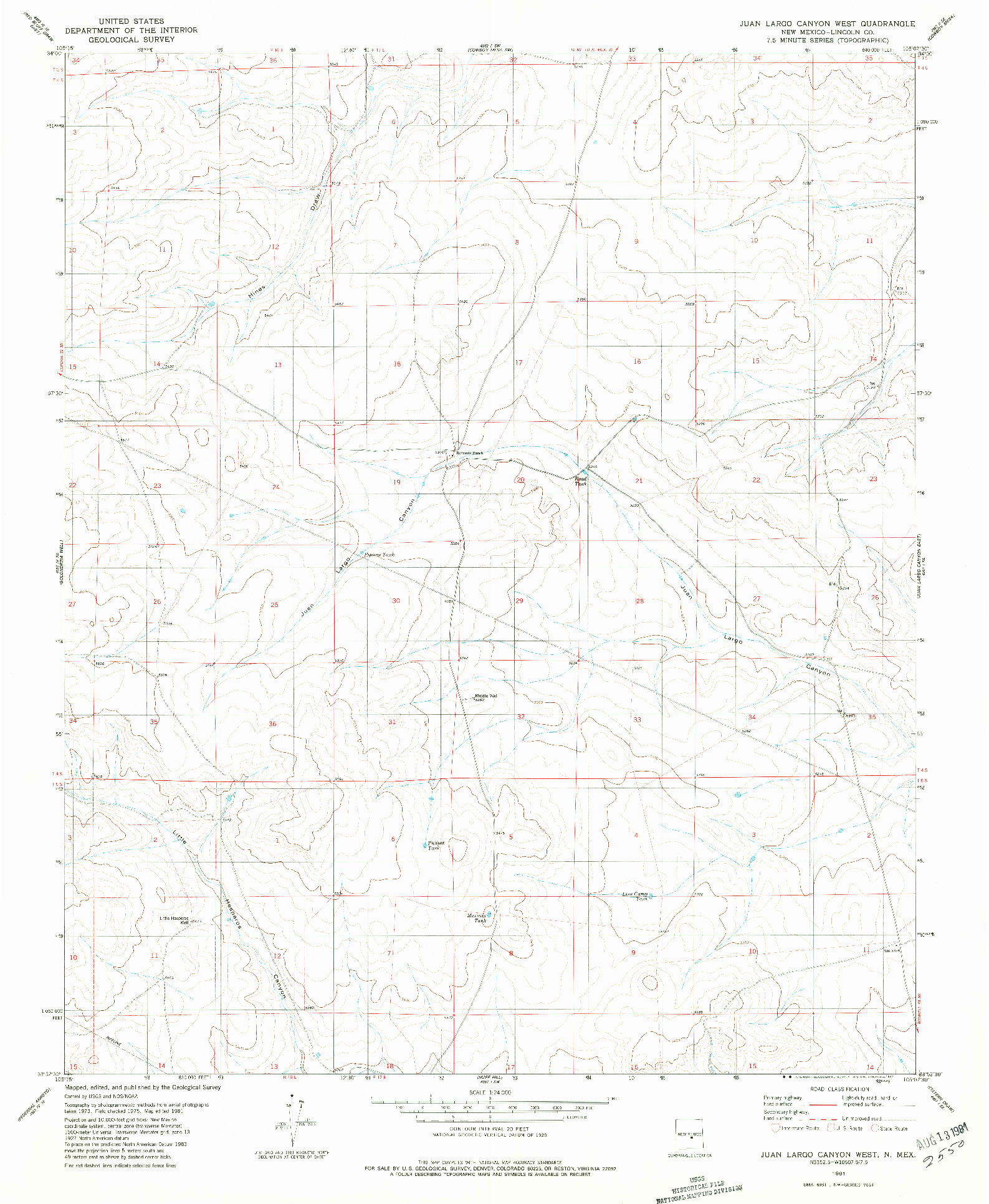 USGS 1:24000-SCALE QUADRANGLE FOR JUAN LARGO CANYON WEST, NM 1981