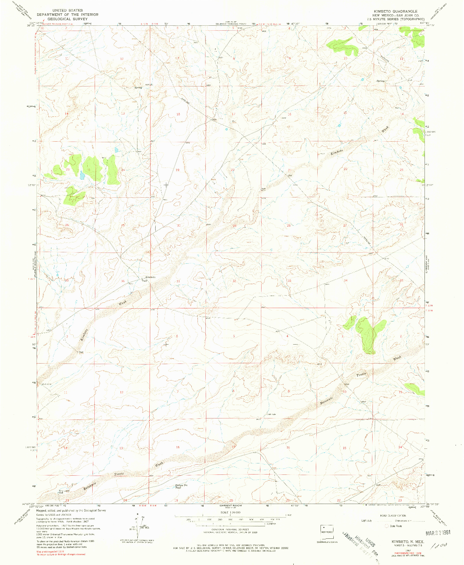 USGS 1:24000-SCALE QUADRANGLE FOR KIMBETO, NM 1967