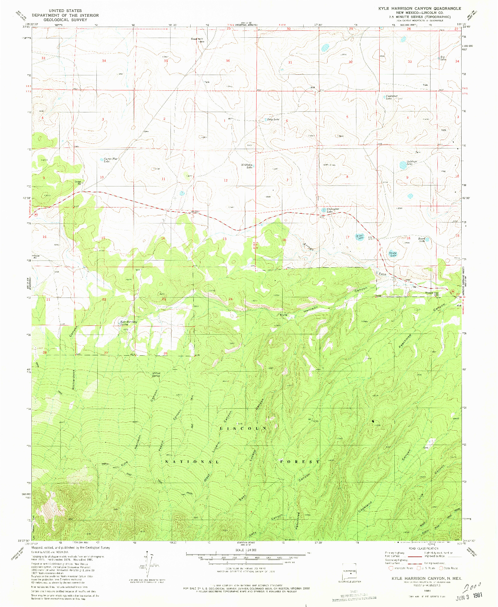 USGS 1:24000-SCALE QUADRANGLE FOR KYLE HARRISON CANYON, NM 1981