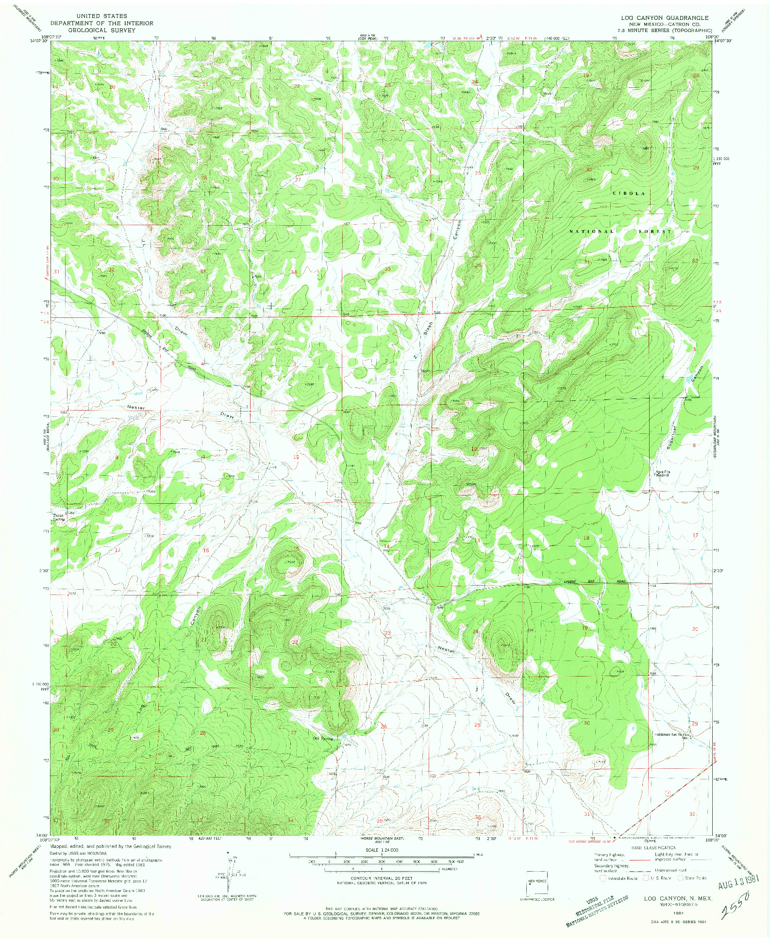 USGS 1:24000-SCALE QUADRANGLE FOR LOG CANYON, NM 1981