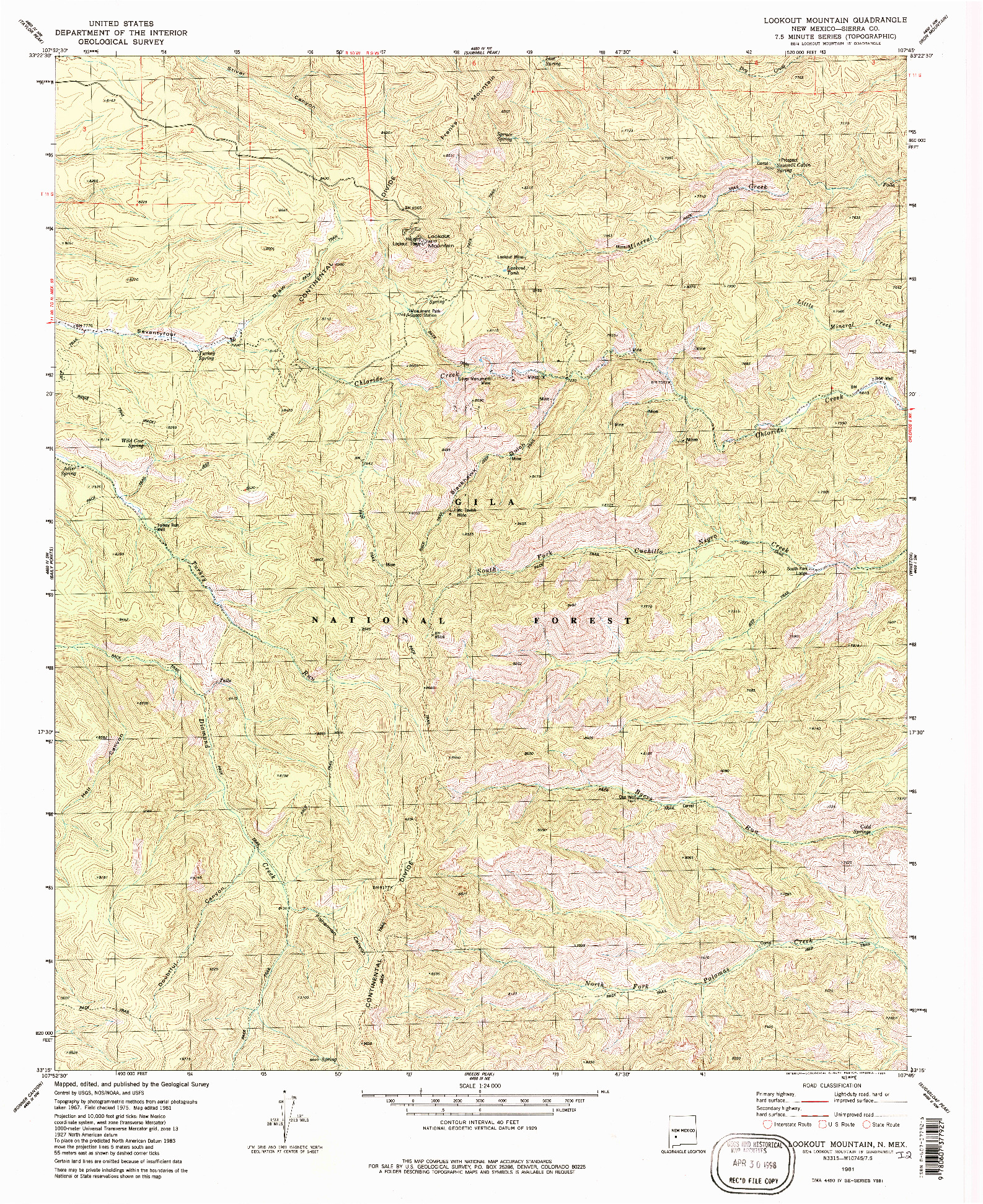 USGS 1:24000-SCALE QUADRANGLE FOR LOOKOUT MOUNTAIN, NM 1981