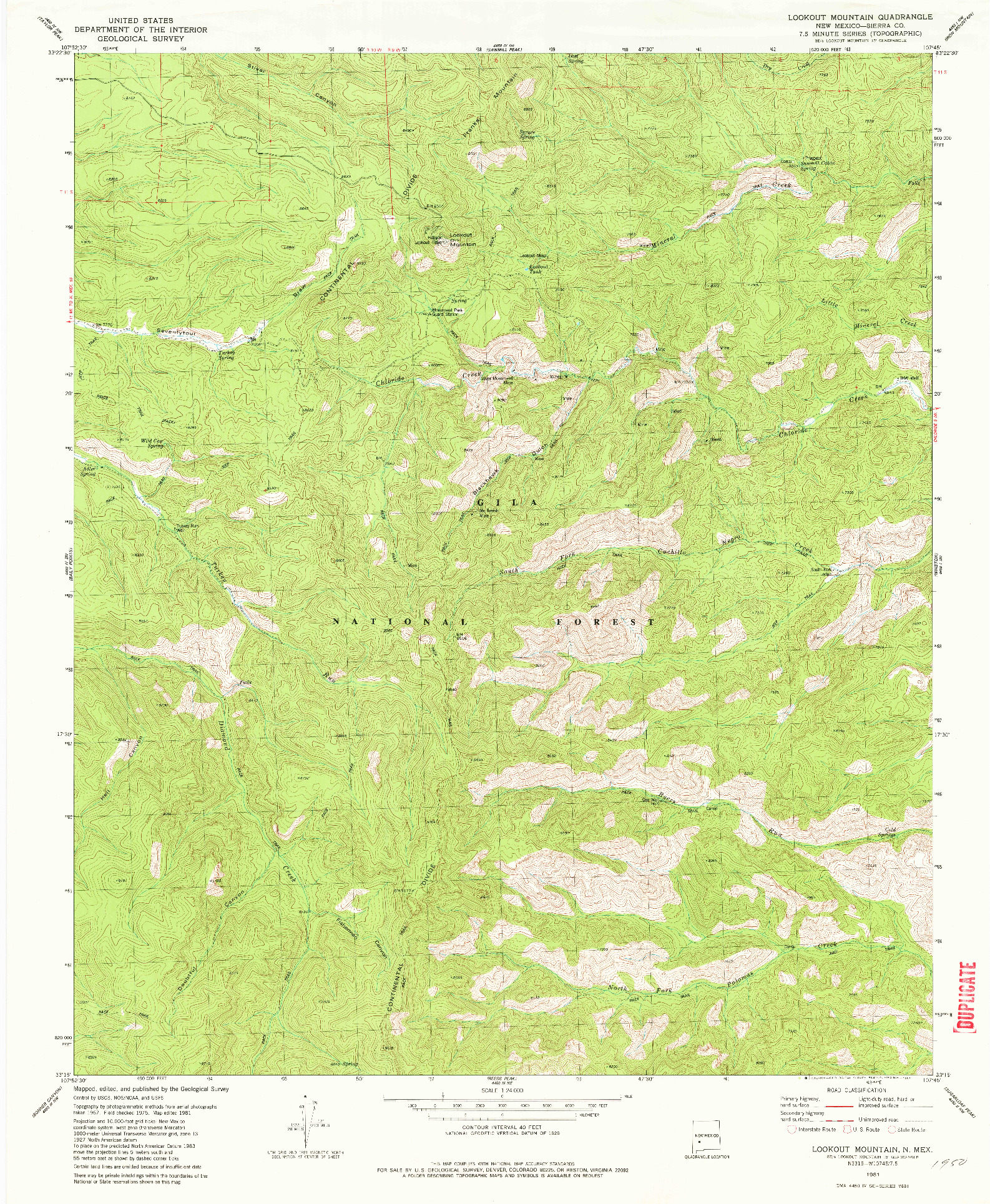 USGS 1:24000-SCALE QUADRANGLE FOR LOOKOUT MOUNTAIN, NM 1981
