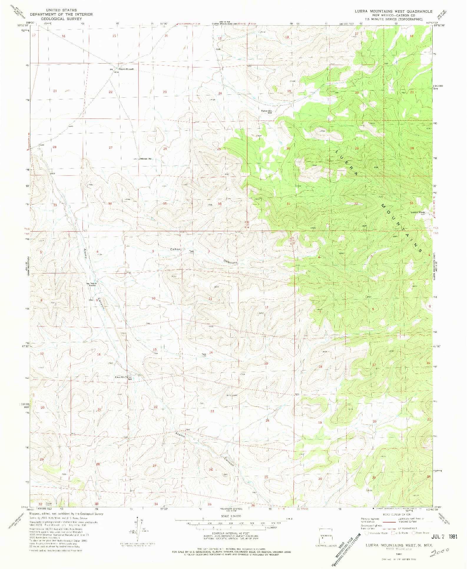 USGS 1:24000-SCALE QUADRANGLE FOR LUERA MOUNTAINS WEST, NM 1981